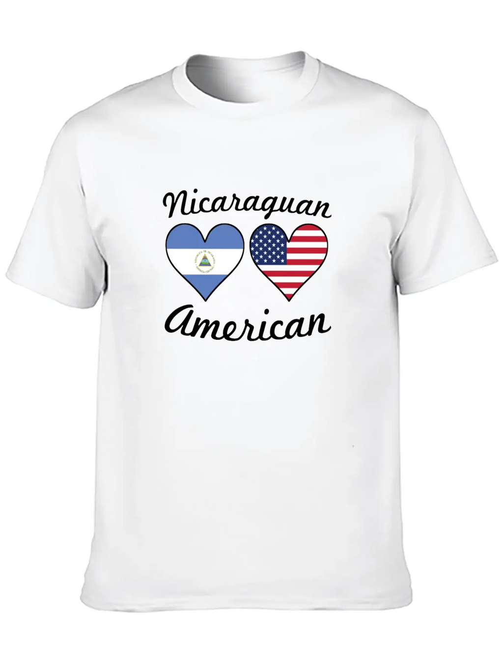 Nicaraguan American Flag Hearts Stylish Everyday T-Shirt – Unisex Basic Cotton Tee