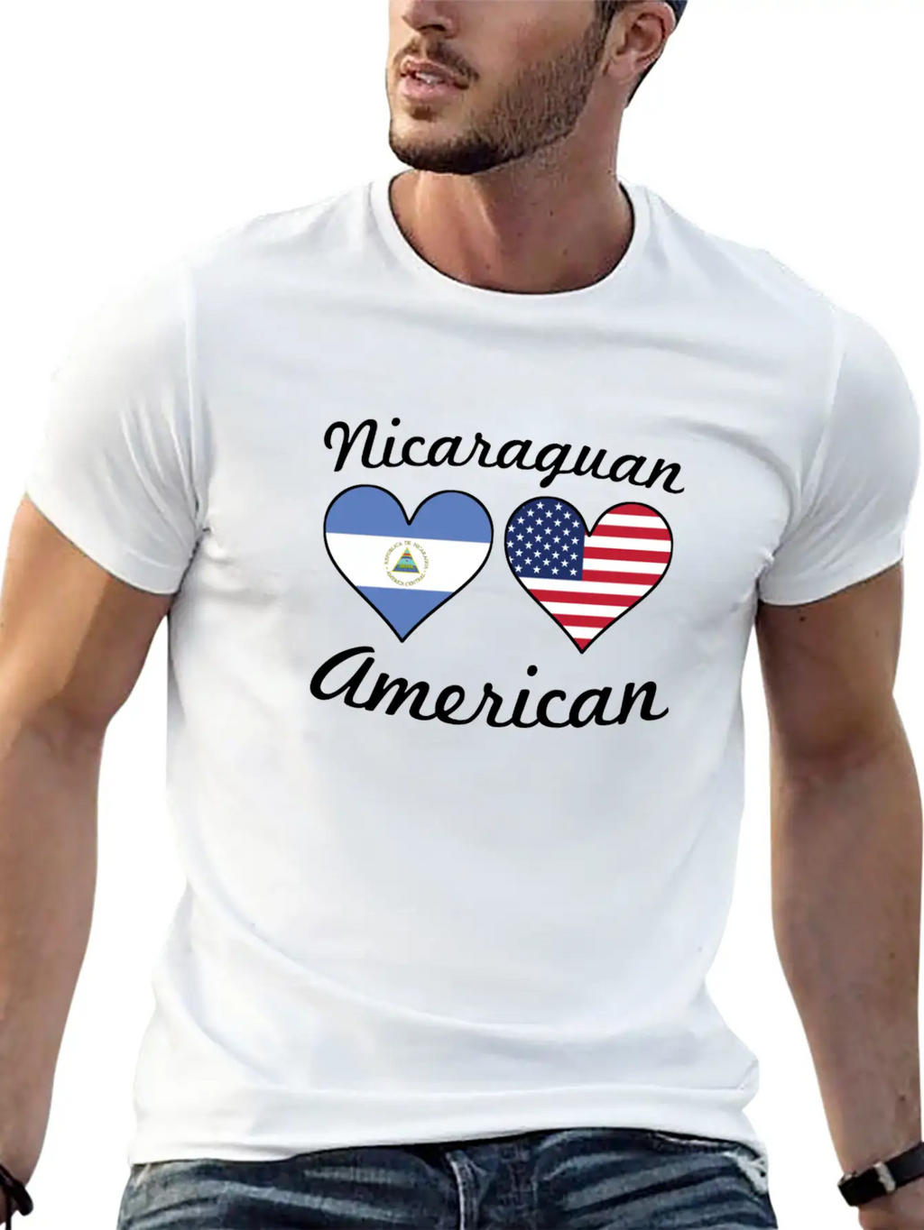 Nicaraguan American Flag Hearts Stylish Everyday T-Shirt – Unisex Basic Cotton Tee