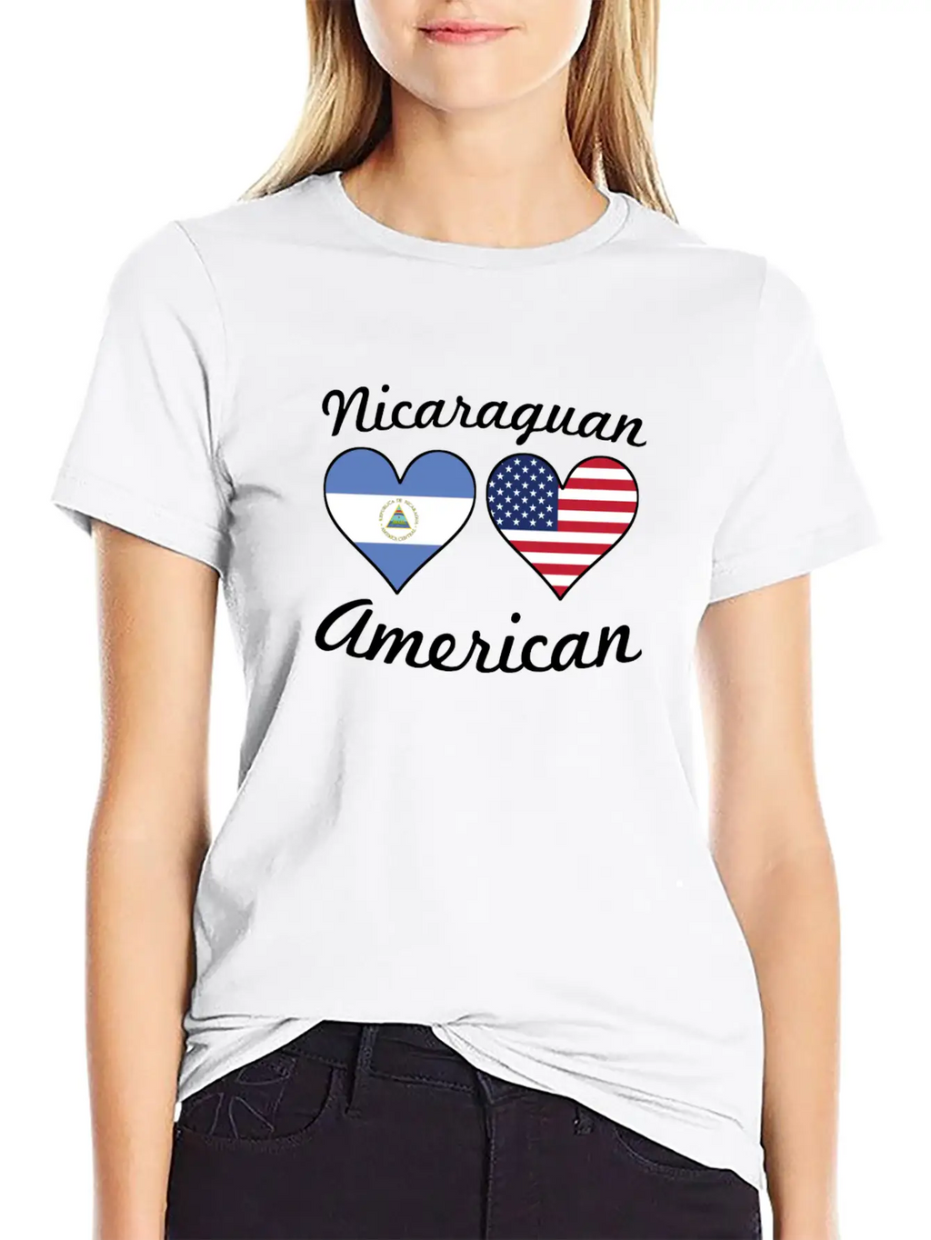 Nicaraguan American Flag Hearts Stylish Everyday T-Shirt – Unisex Basic Cotton Tee