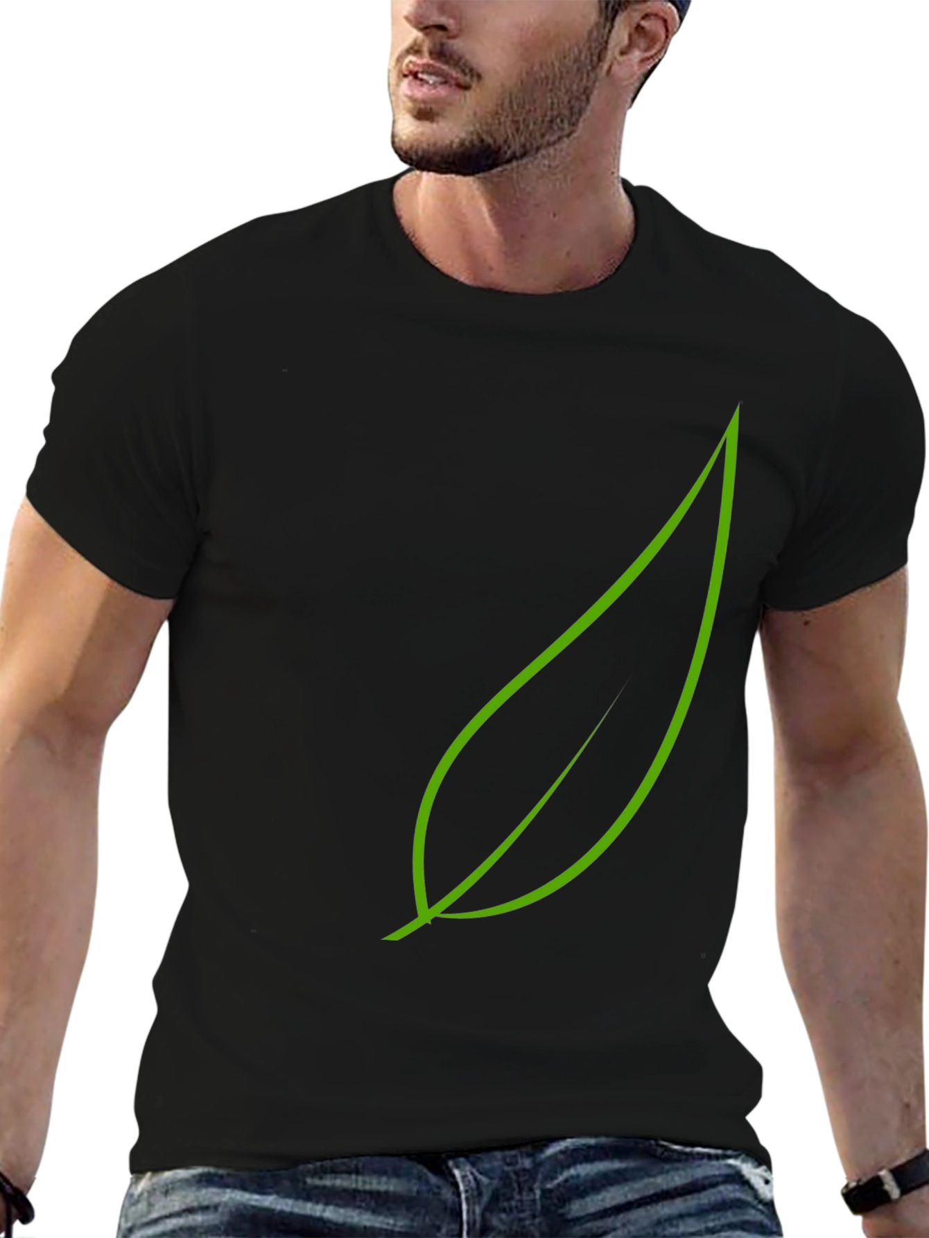 Green Leaf Graphic Black T-Shirt