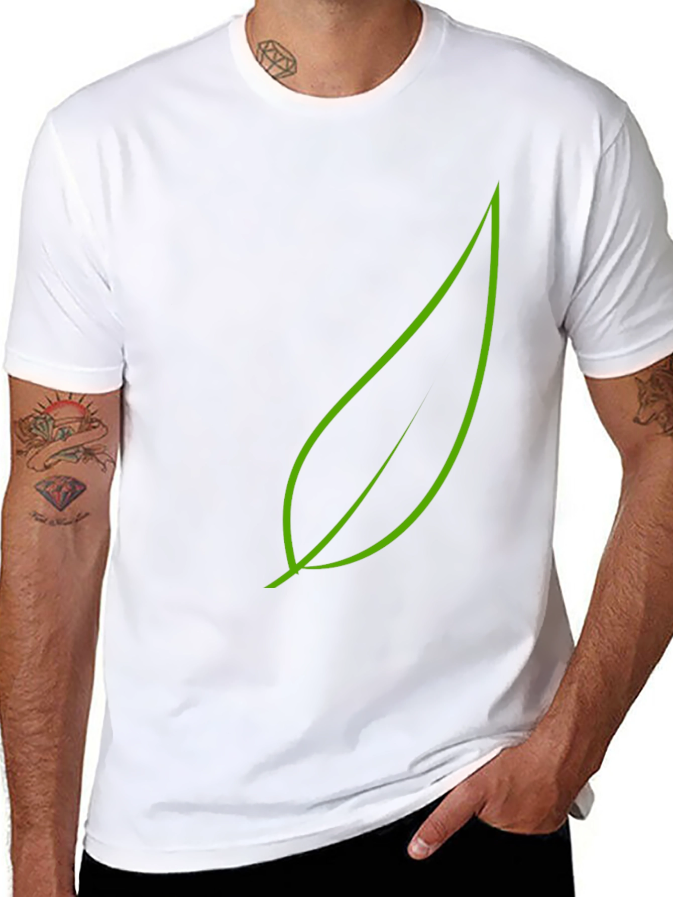 Green Leaf Graphic Black T-Shirt