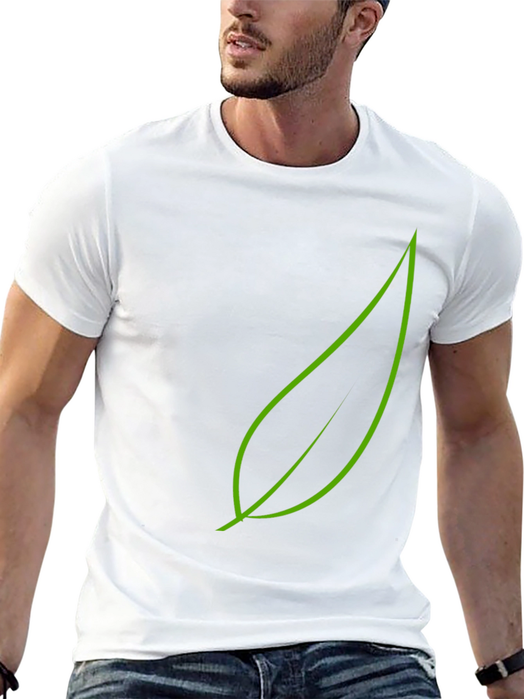 Green Leaf Graphic Black T-Shirt