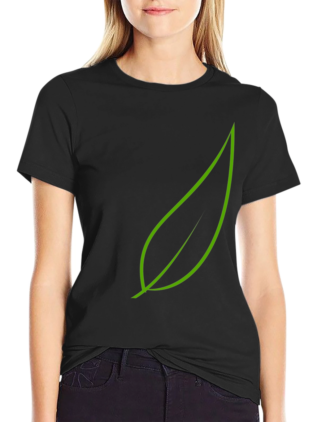 Green Leaf Graphic Black T-Shirt