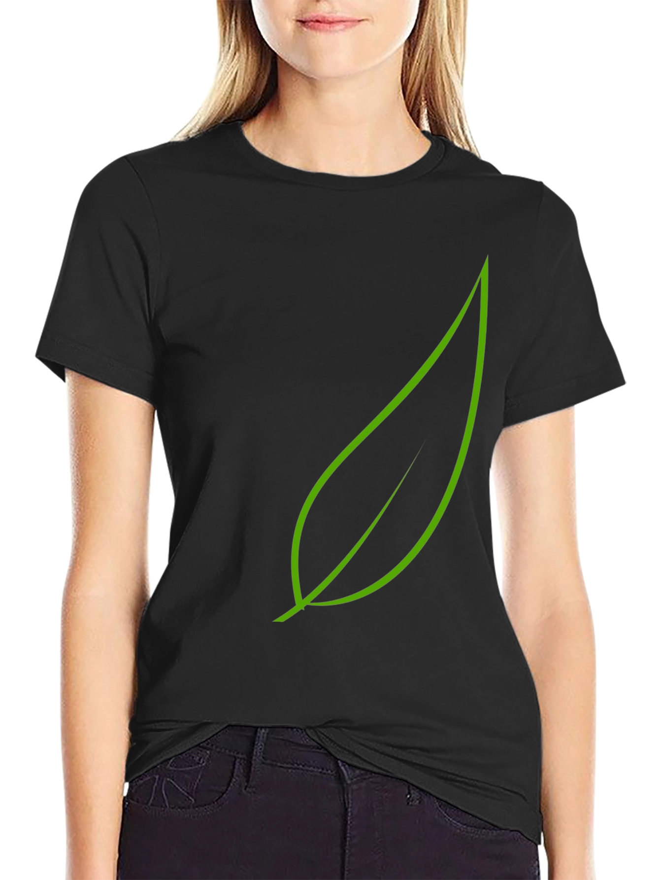 Green Leaf Graphic Black T-Shirt