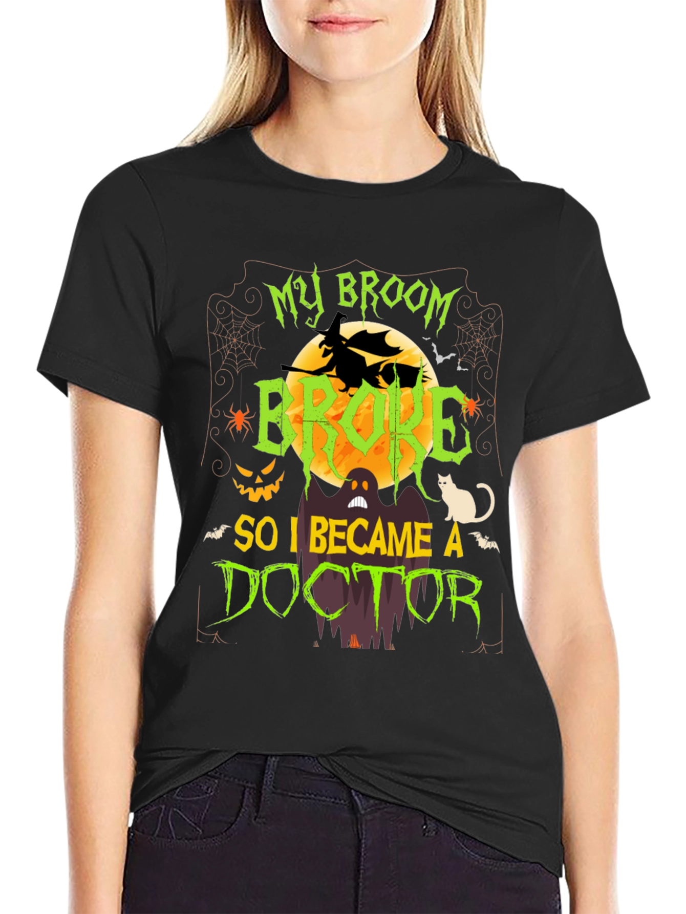 Halloween Doctor T-Shirt - Funny Broken Broom Tee