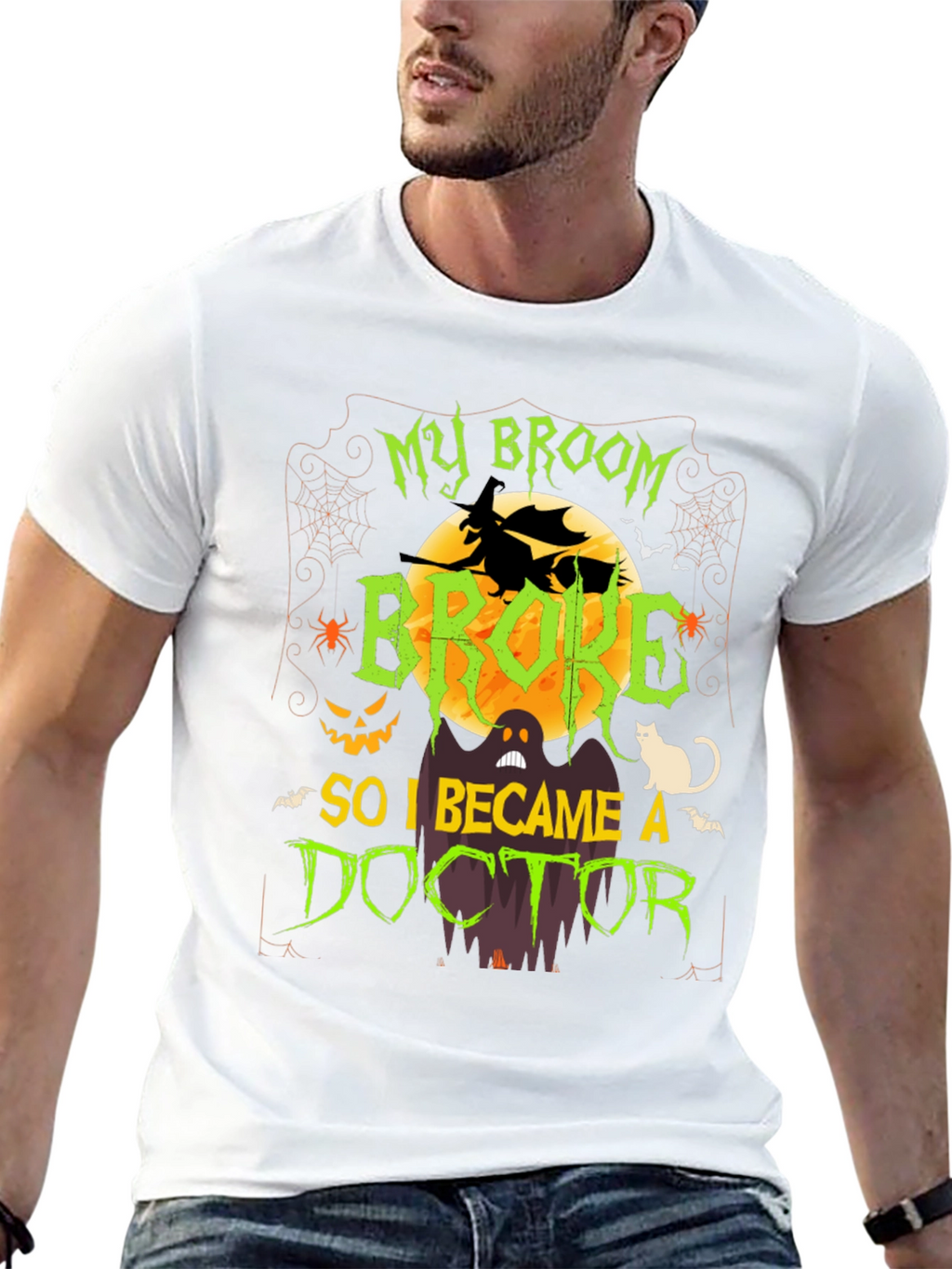 Halloween Doctor T-Shirt - Funny Broken Broom Tee