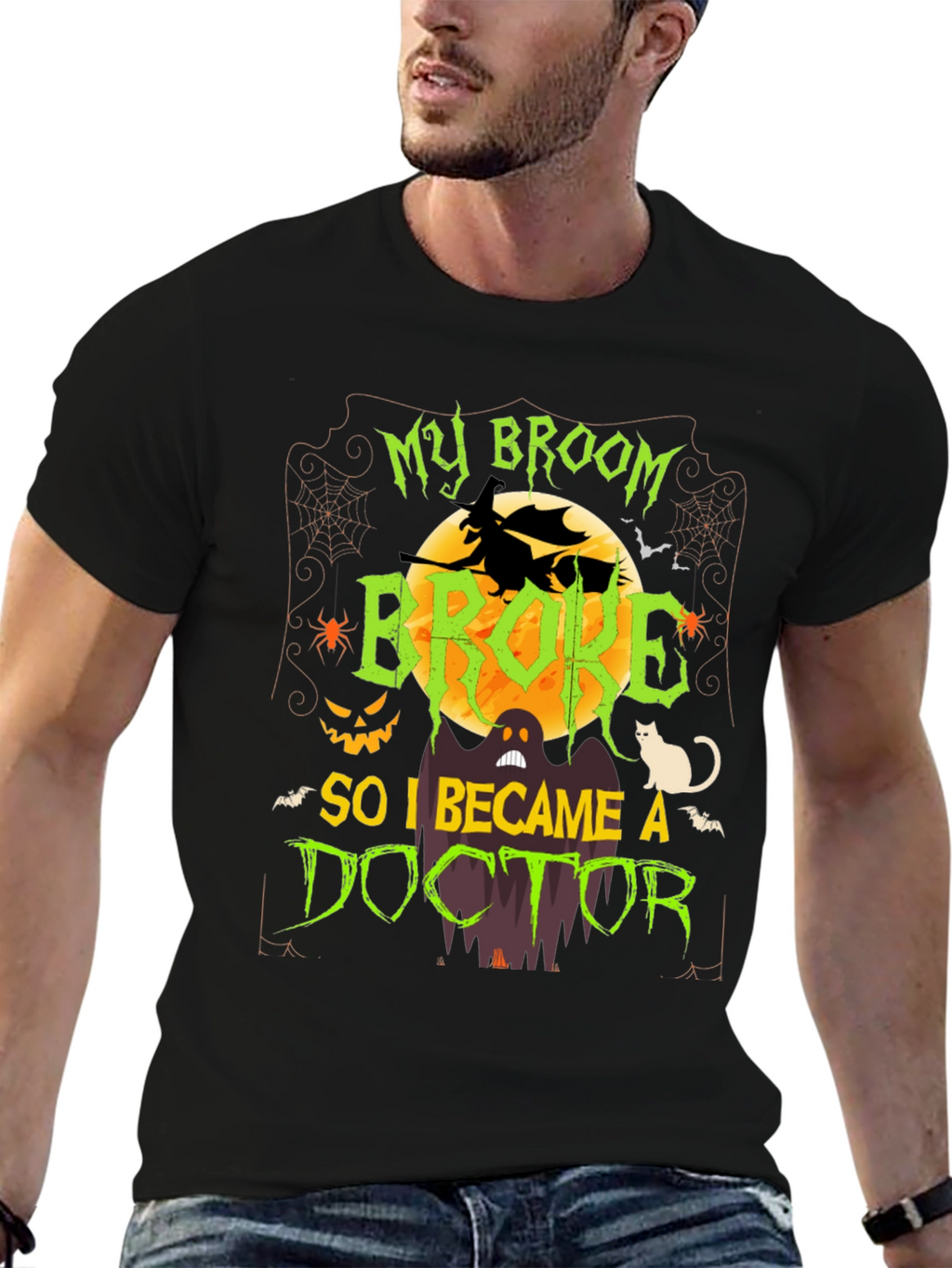 Halloween Doctor T-Shirt - Funny Broken Broom Tee