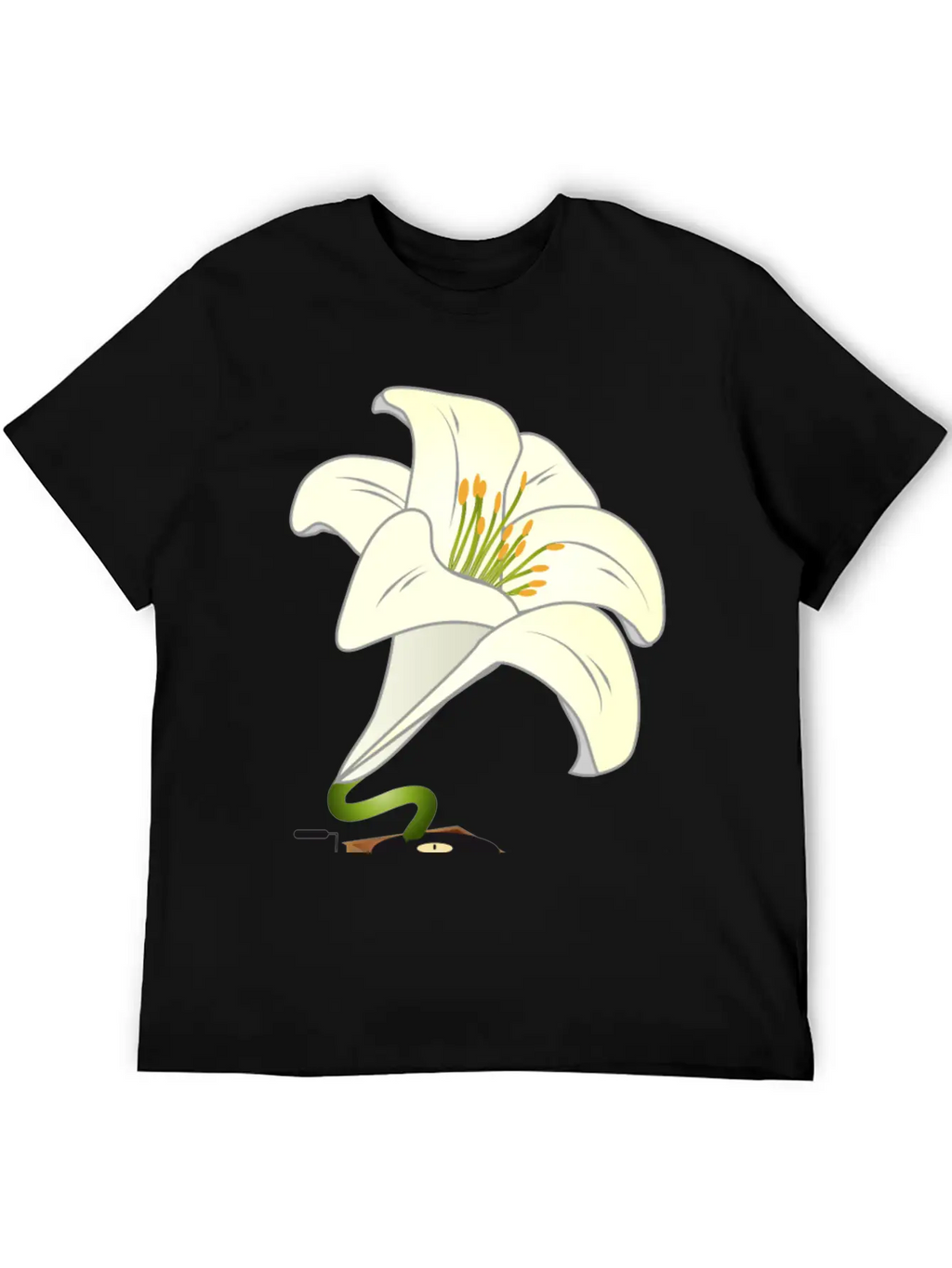 Nostalgic Lilies Flowers Blossoms Gramophone Modern Fit Casual T-Shirt – Clean And Versatile Design