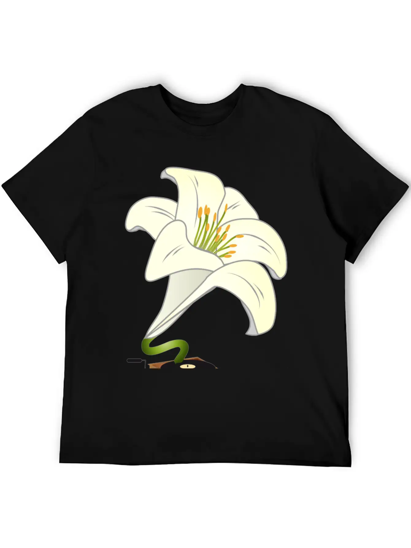 Nostalgic Lilies Flowers Blossoms Gramophone Modern Fit Casual T-Shirt – Clean And Versatile Design