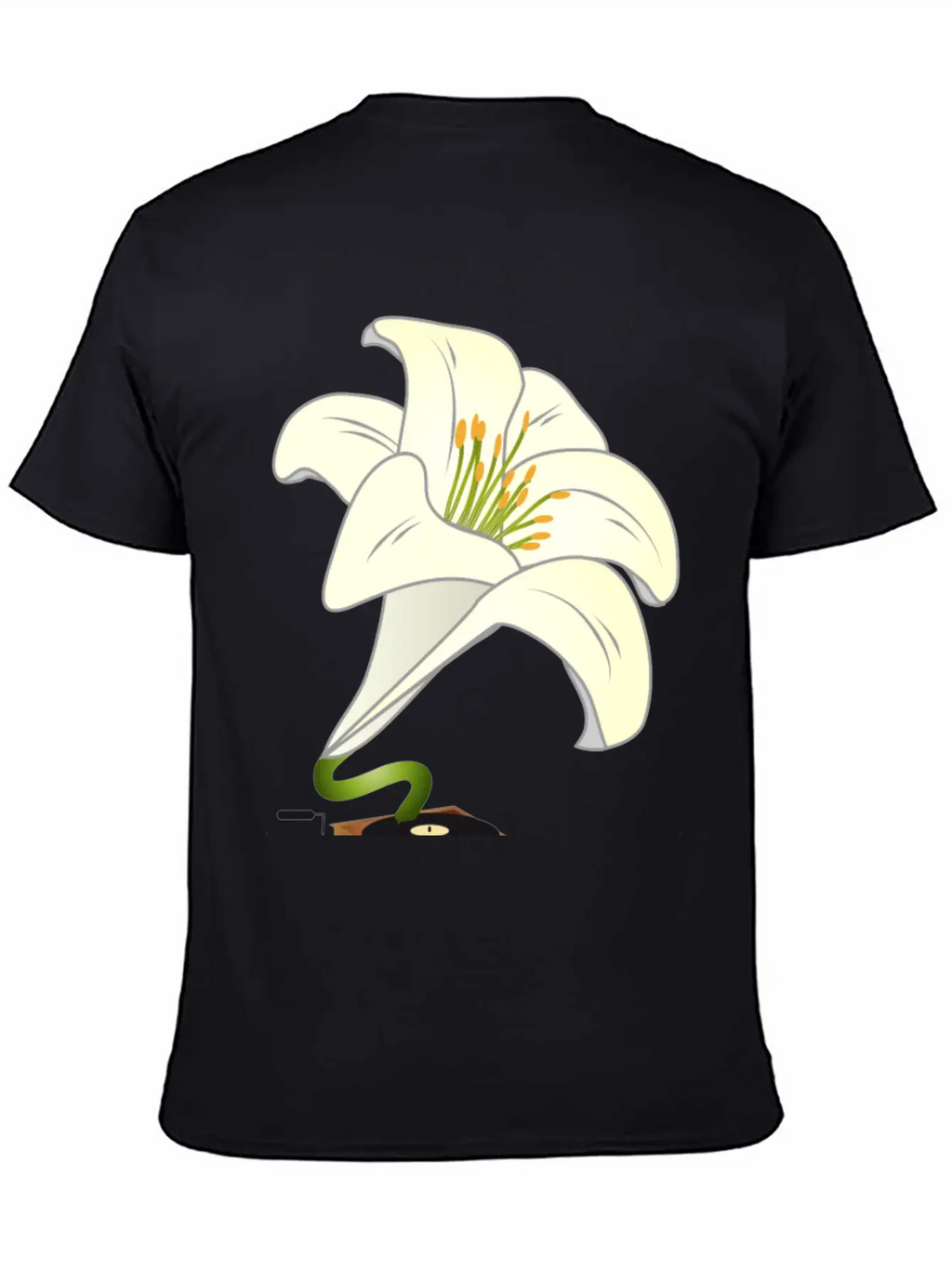 Nostalgic Lilies Flowers Blossoms Gramophone Modern Fit Casual T-Shirt – Clean And Versatile Design