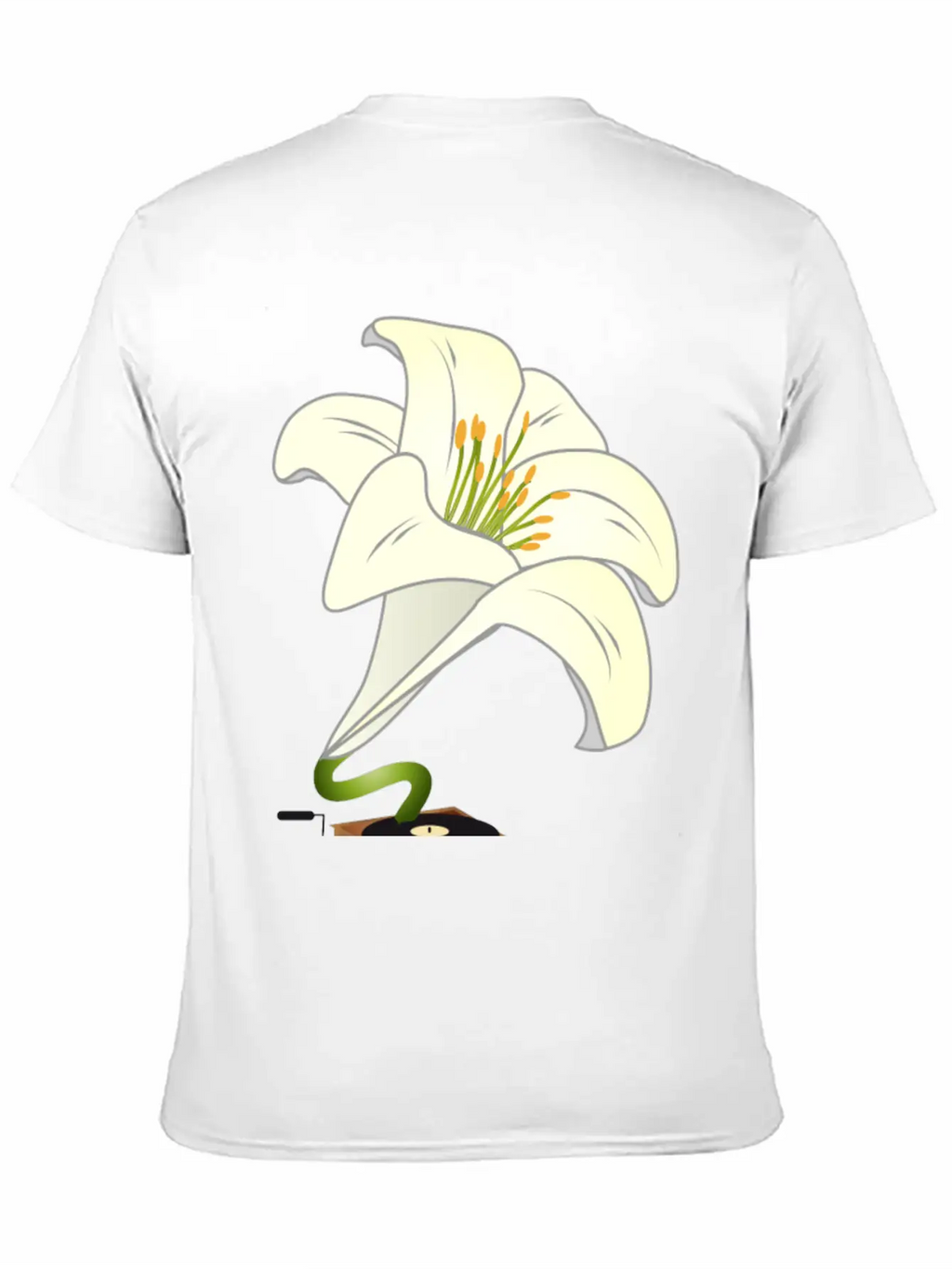 Nostalgic Lilies Flowers Blossoms Gramophone Modern Fit Casual T-Shirt – Clean And Versatile Design