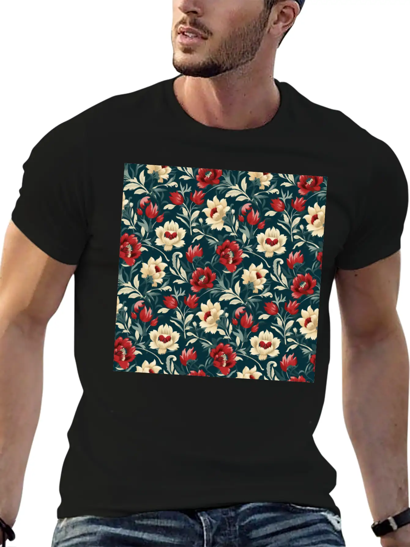 Nouveau Heritage: Baroque Flowers Wallpaper Classic Cotton Tee – Unisex Comfort For Any Season