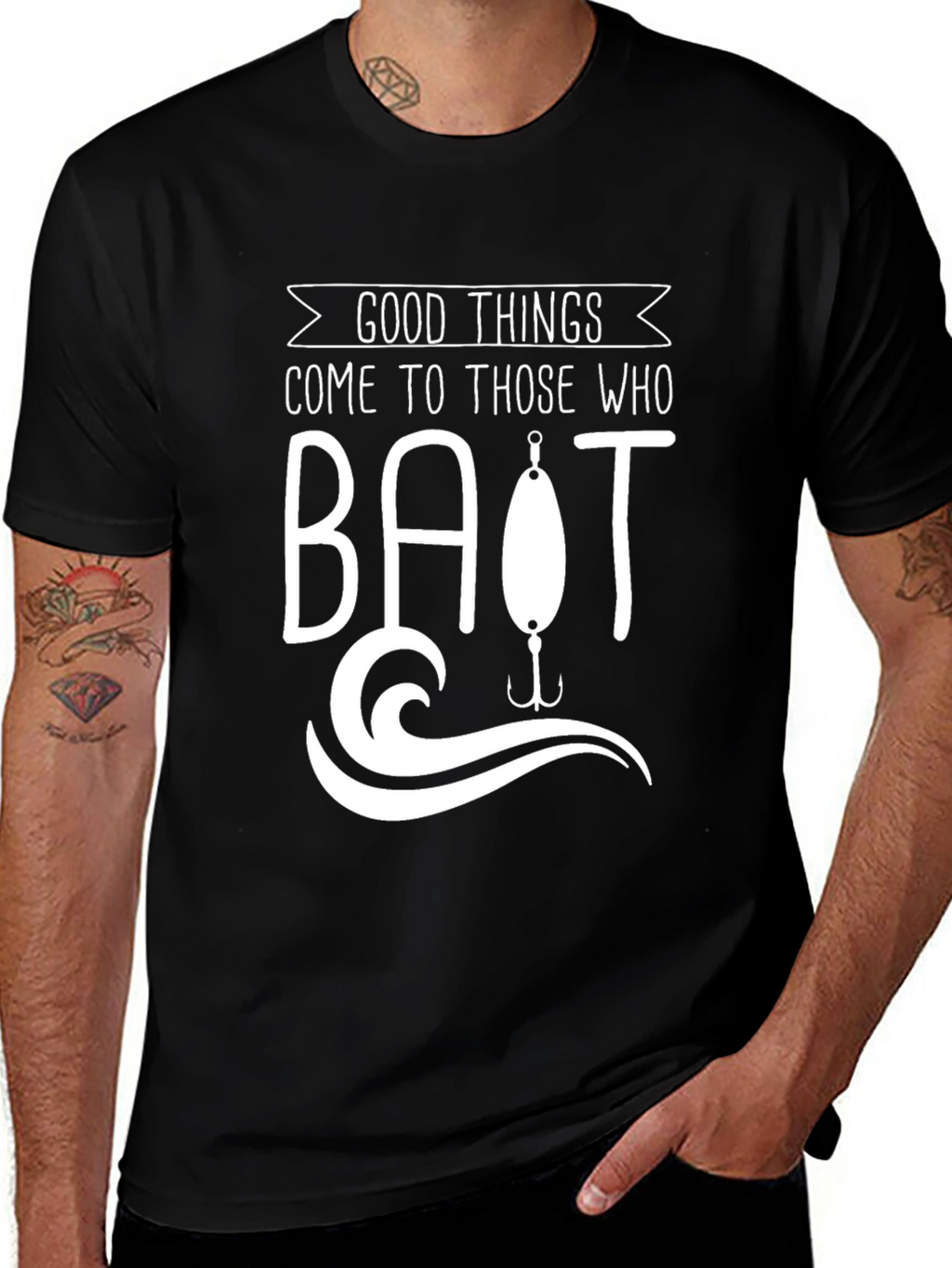 Good Things Bait Fishing Black Graphic T-Shirt