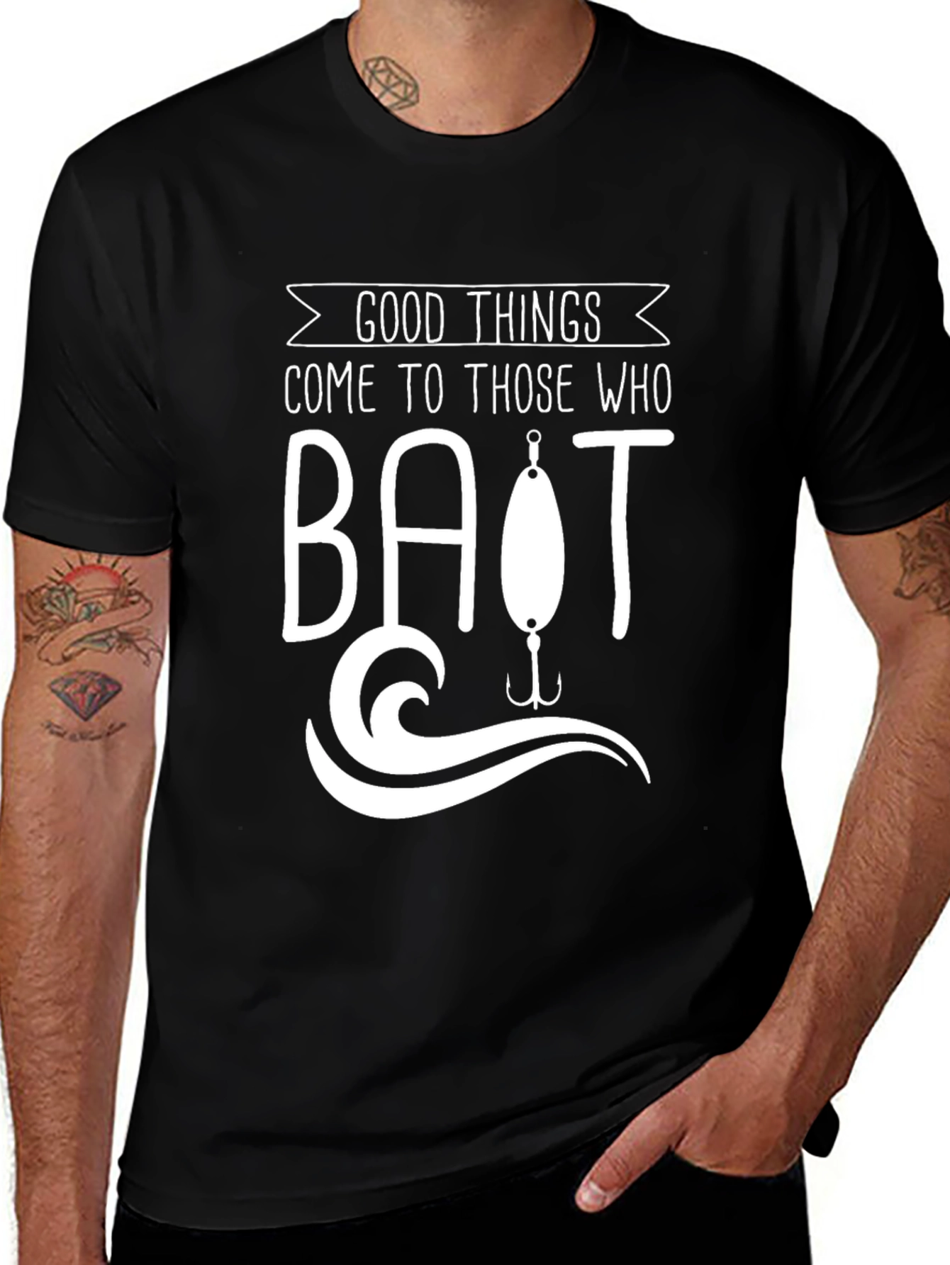 Good Things Bait Fishing Black Graphic T-Shirt