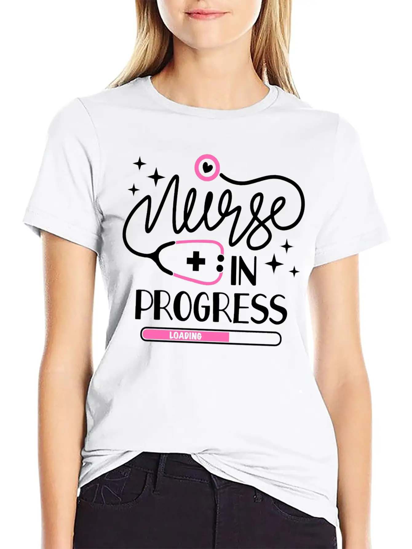Nurse In Progress Future Nurse Life Nursing School Stylish Everyday T-Shirt – Unisex Basic Cotton Tee