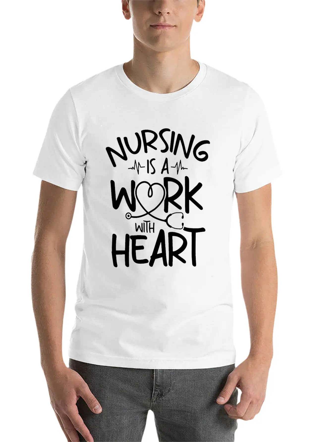 Nursing Is A Work With Heart - Registered Nurse Breathable Soft Cotton T-Shirt – Timeless Casual Look