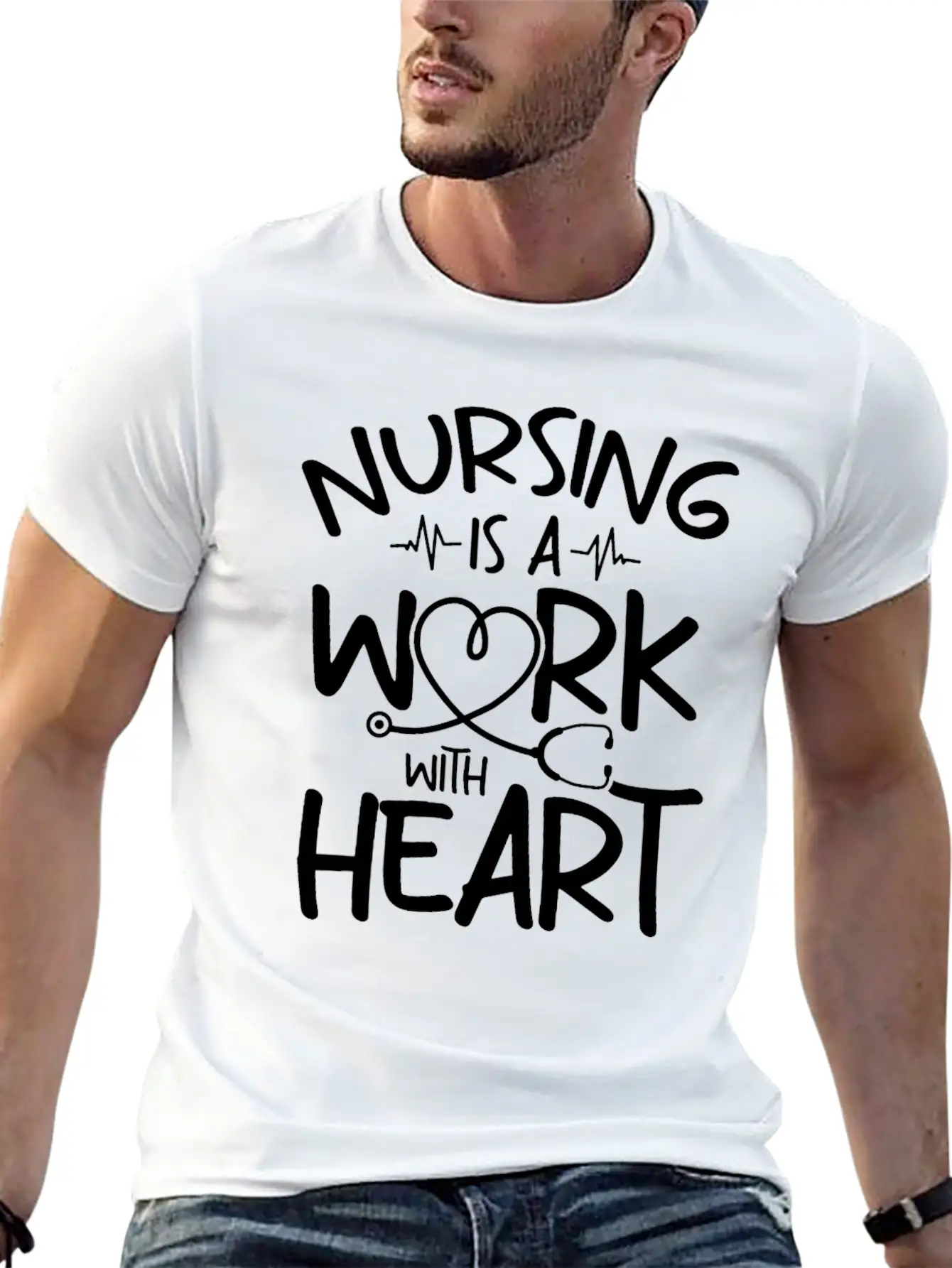 Nursing Is A Work With Heart - Registered Nurse Breathable Soft Cotton T-Shirt – Timeless Casual Look