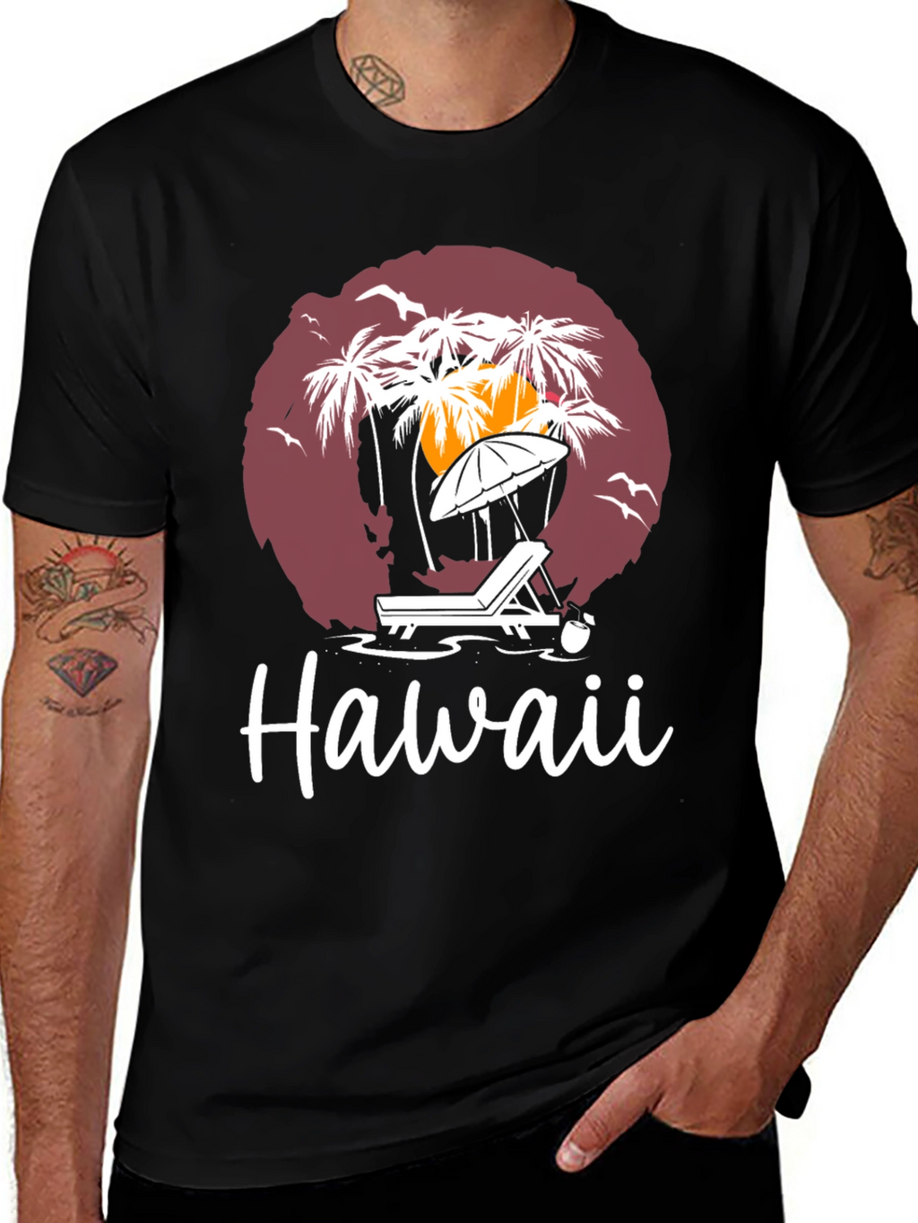 Hawaii Beach Scene Graphic T-Shirt
