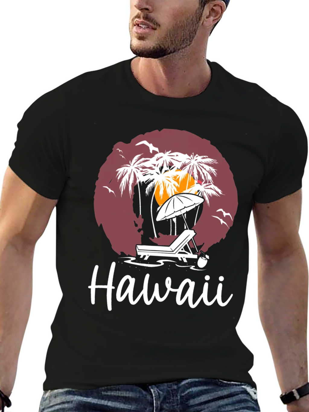 Hawaii Beach Scene Graphic T-Shirt