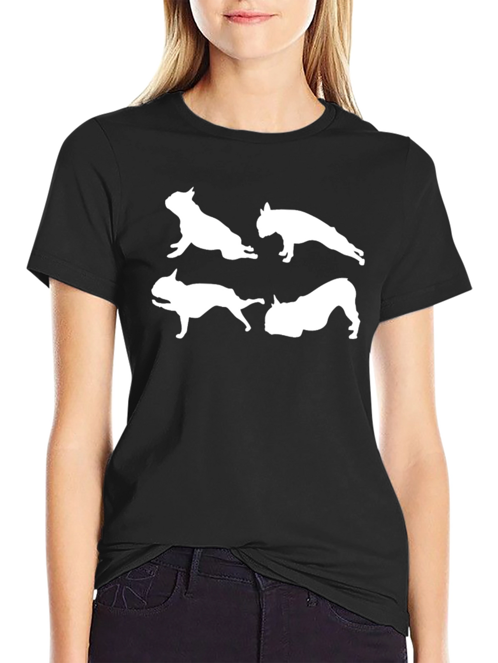Dog Silhouette Graphic Tee - Black Crew Neck Shirt