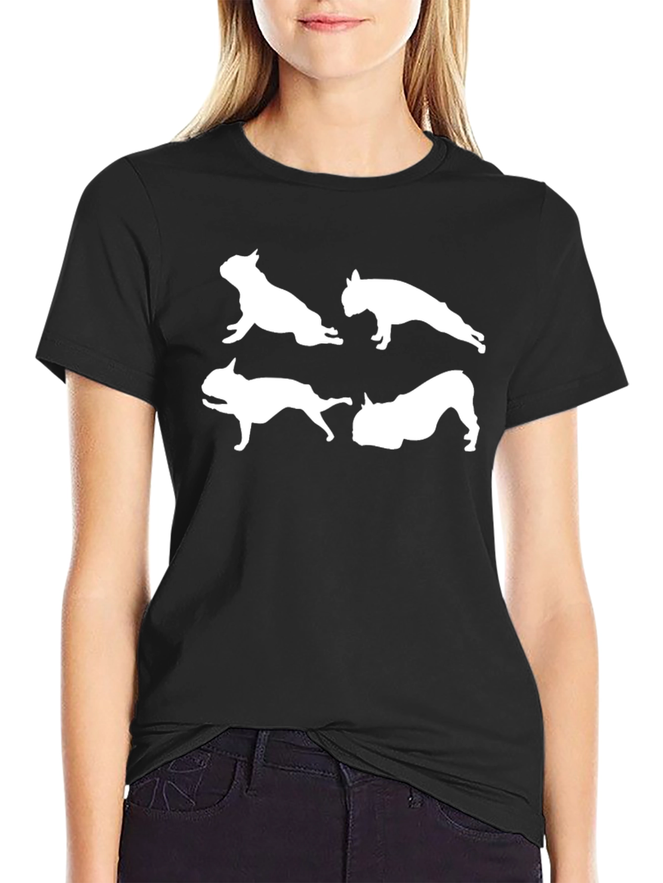 Dog Silhouette Graphic Tee - Black Crew Neck Shirt