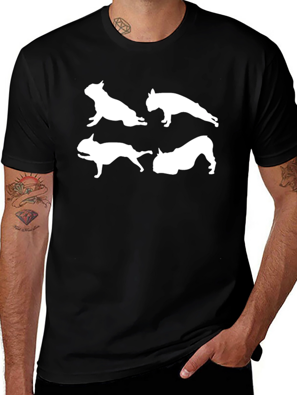 Dog Silhouette Graphic Tee - Black Crew Neck Shirt