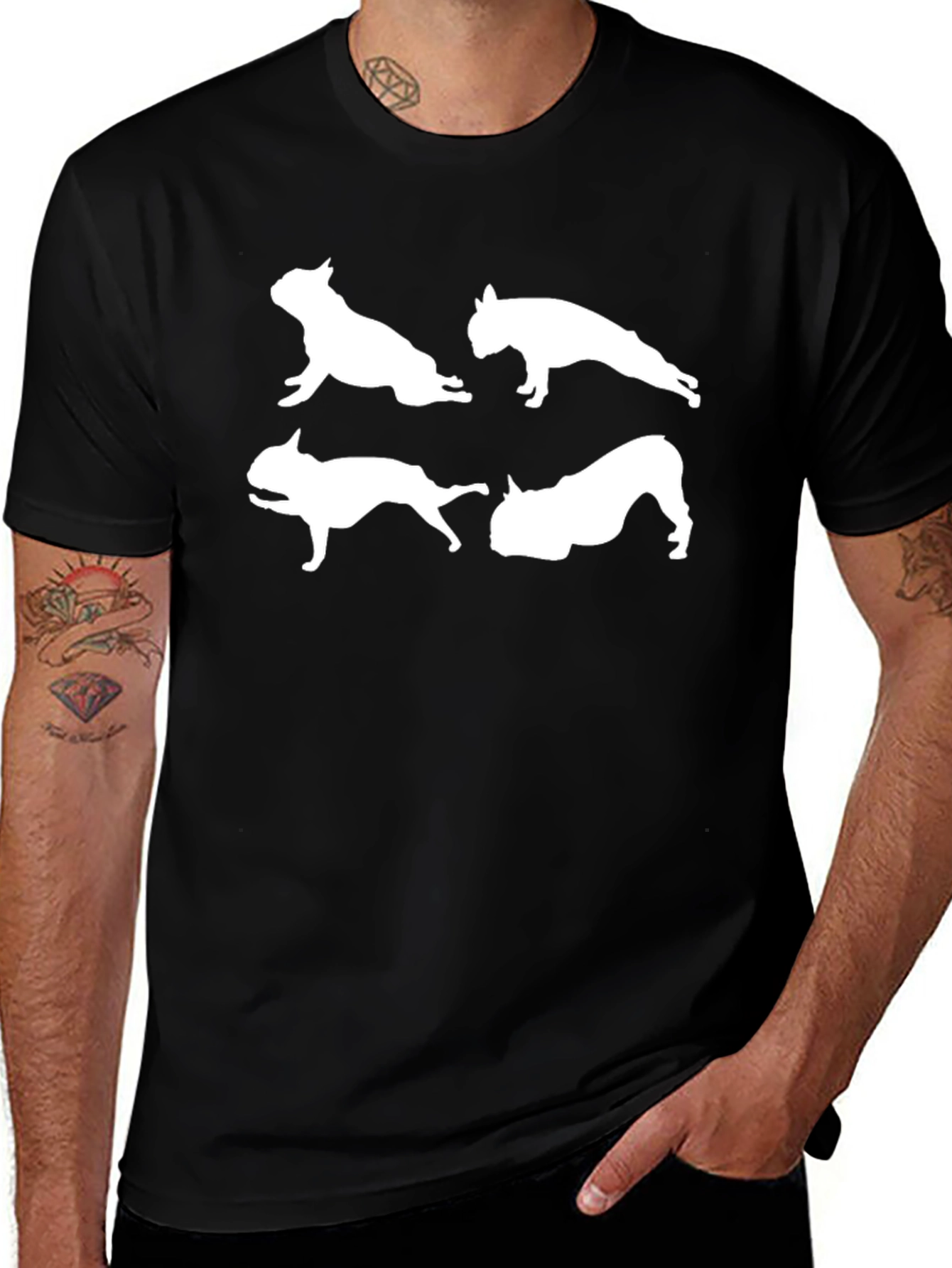 Dog Silhouette Graphic Tee - Black Crew Neck Shirt