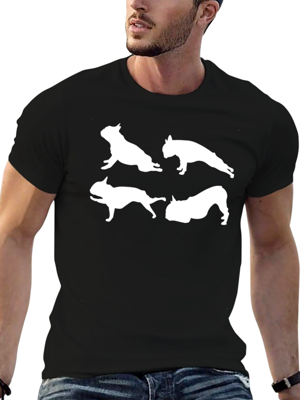 Dog Silhouette Graphic Tee - Black Crew Neck Shirt