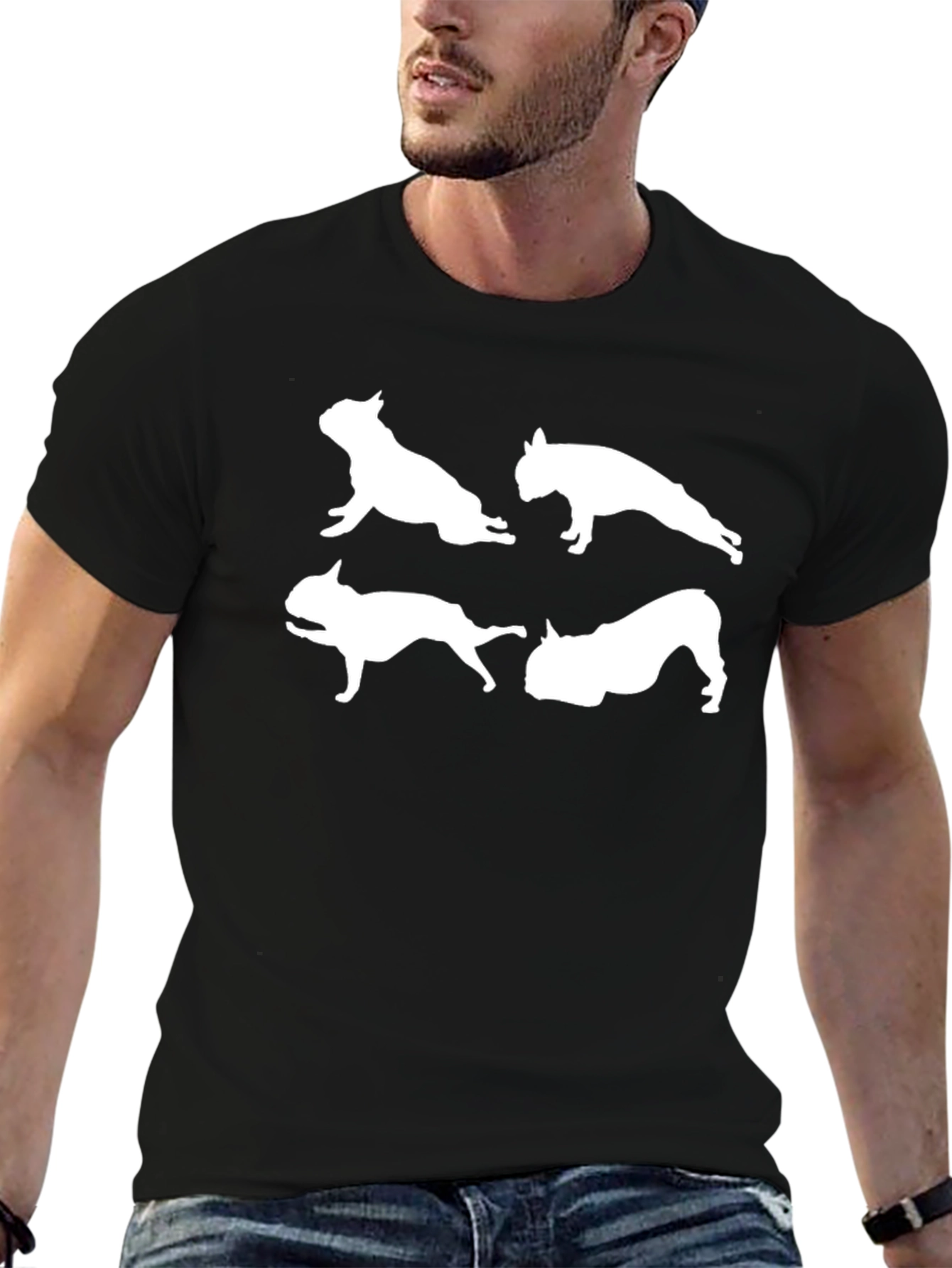 Dog Silhouette Graphic Tee - Black Crew Neck Shirt