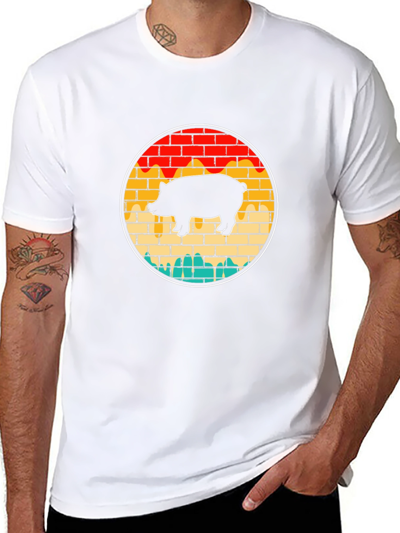Retro Pig Brick Wall Graphic Tee