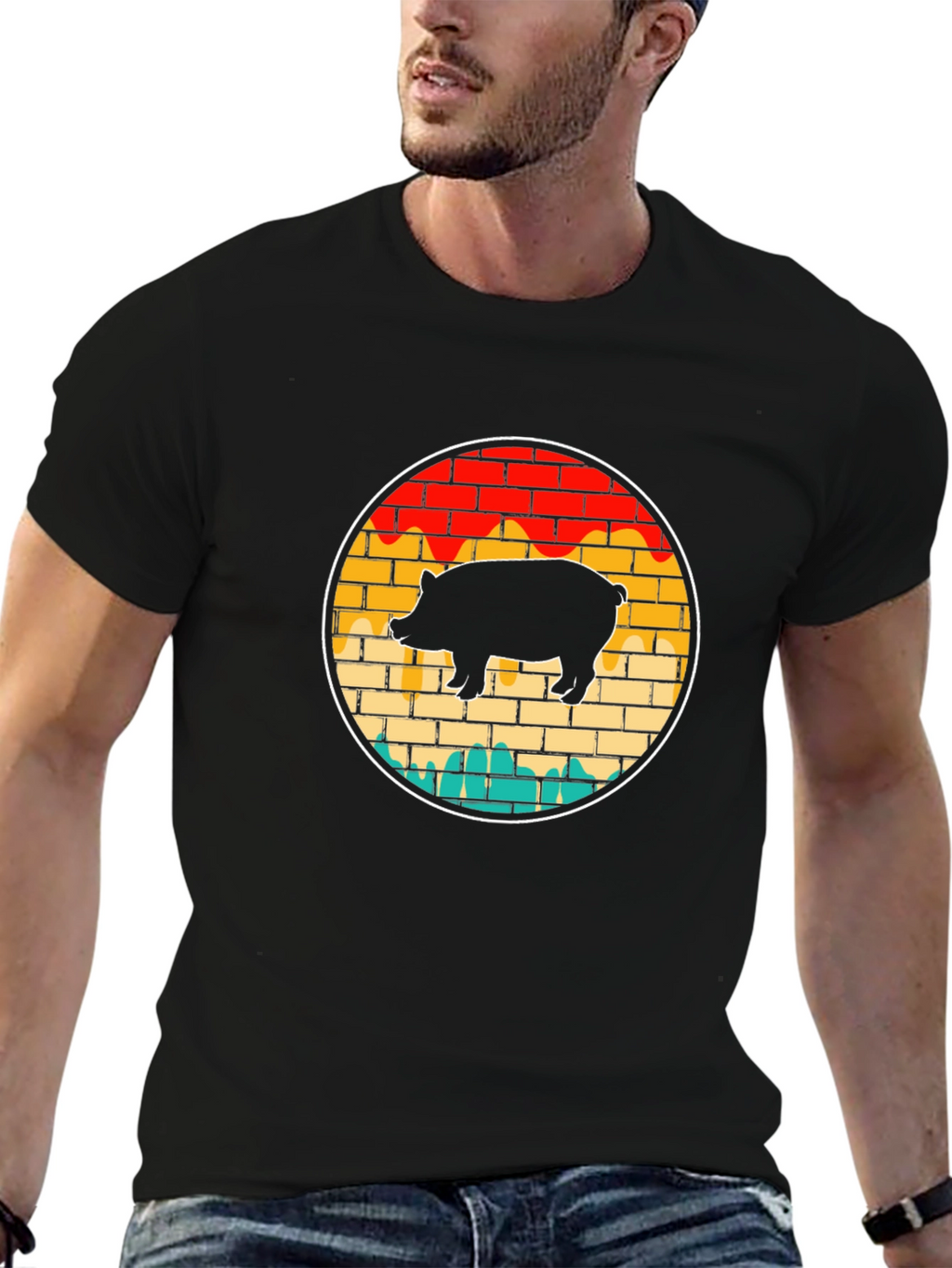 Retro Pig Brick Wall Graphic Tee