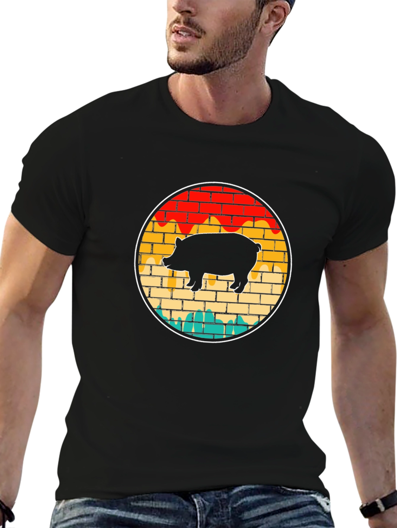 Retro Pig Brick Wall Graphic Tee