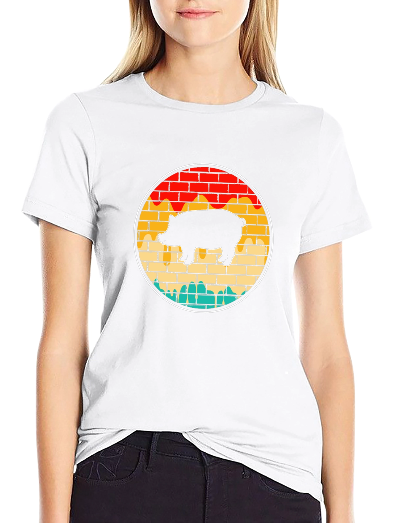 Retro Pig Brick Wall Graphic Tee