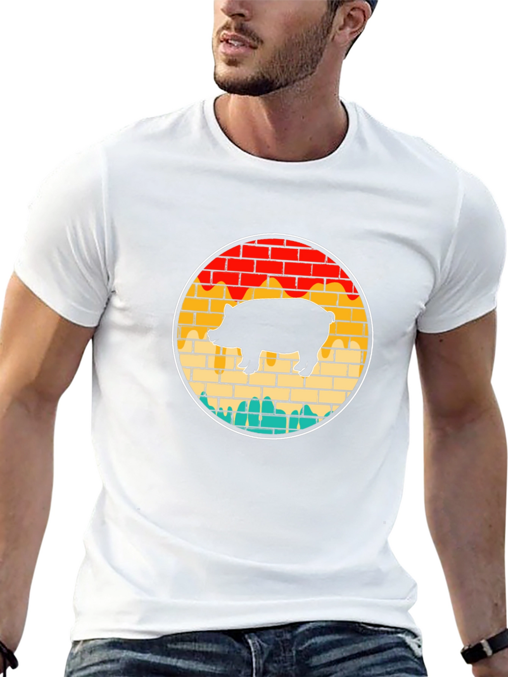 Retro Pig Brick Wall Graphic Tee