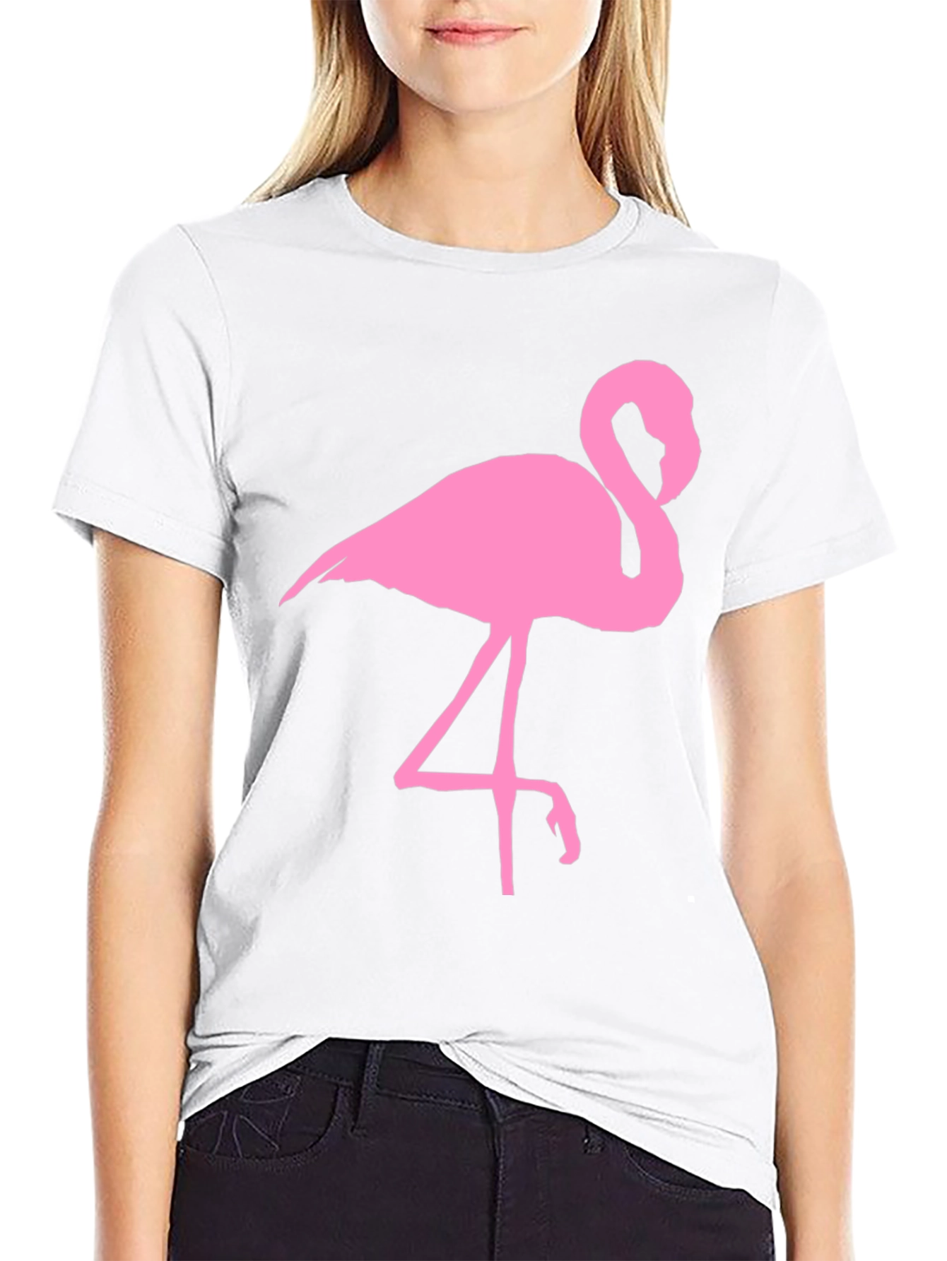 Pink Flamingo Graphic Tee - Black Cotton T-Shirt