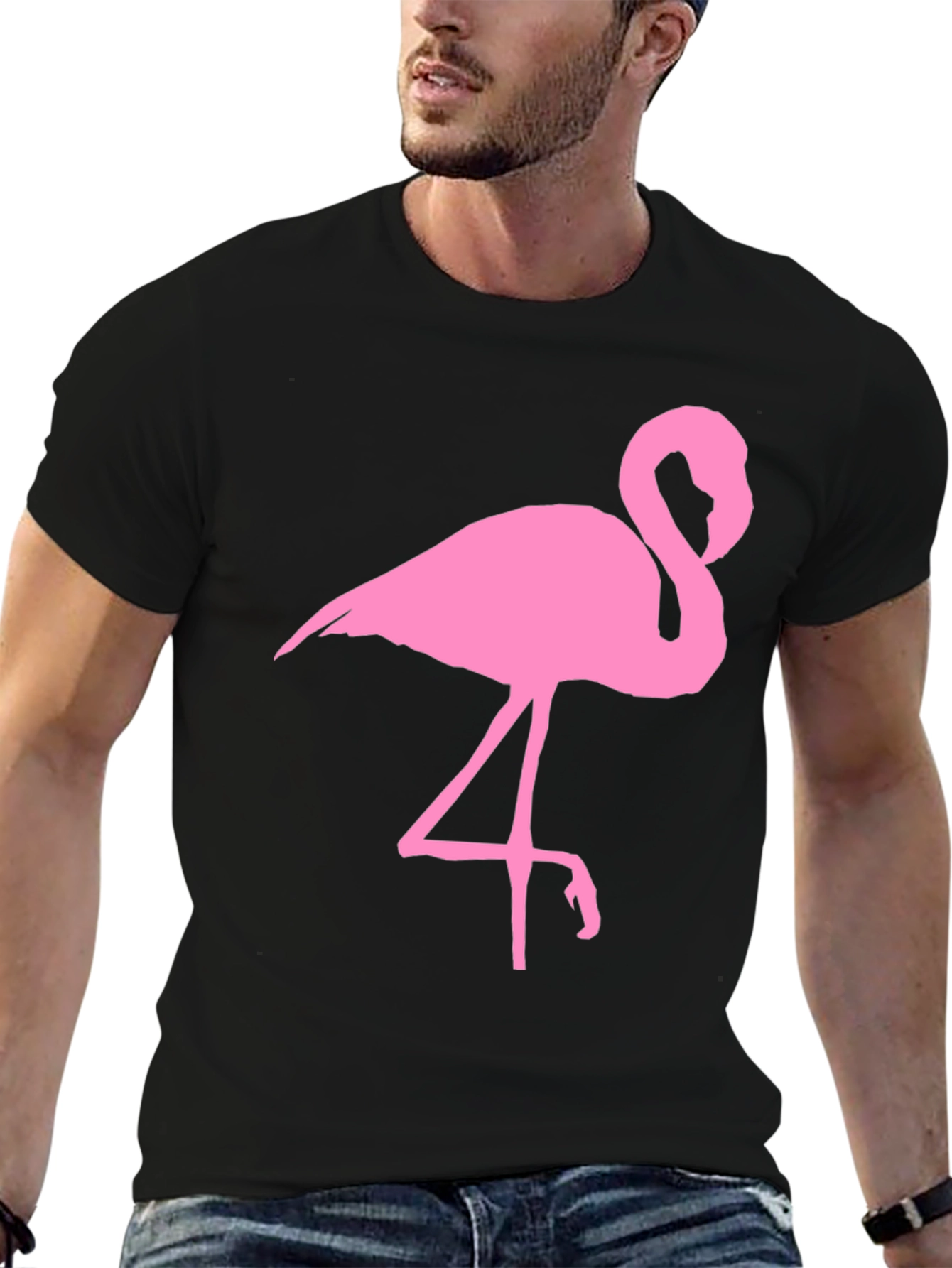 Pink Flamingo Graphic Tee - Black Cotton T-Shirt