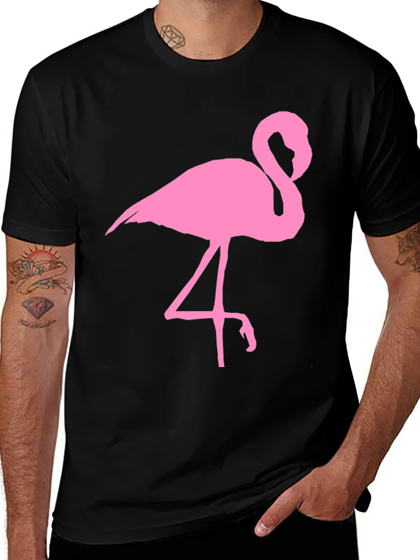 Pink Flamingo Graphic Tee - Black Cotton T-Shirt