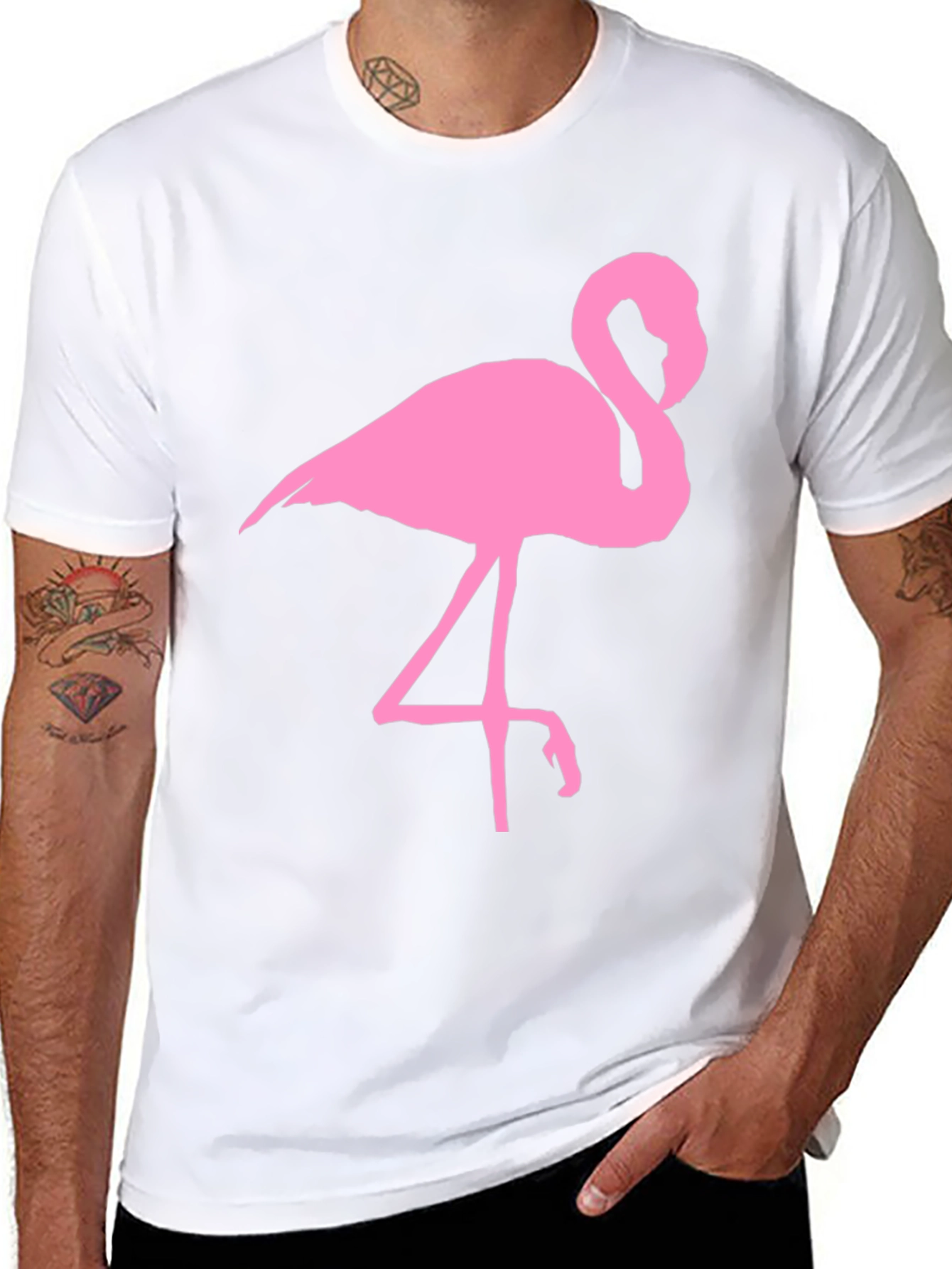 Pink Flamingo Graphic Tee - Black Cotton T-Shirt