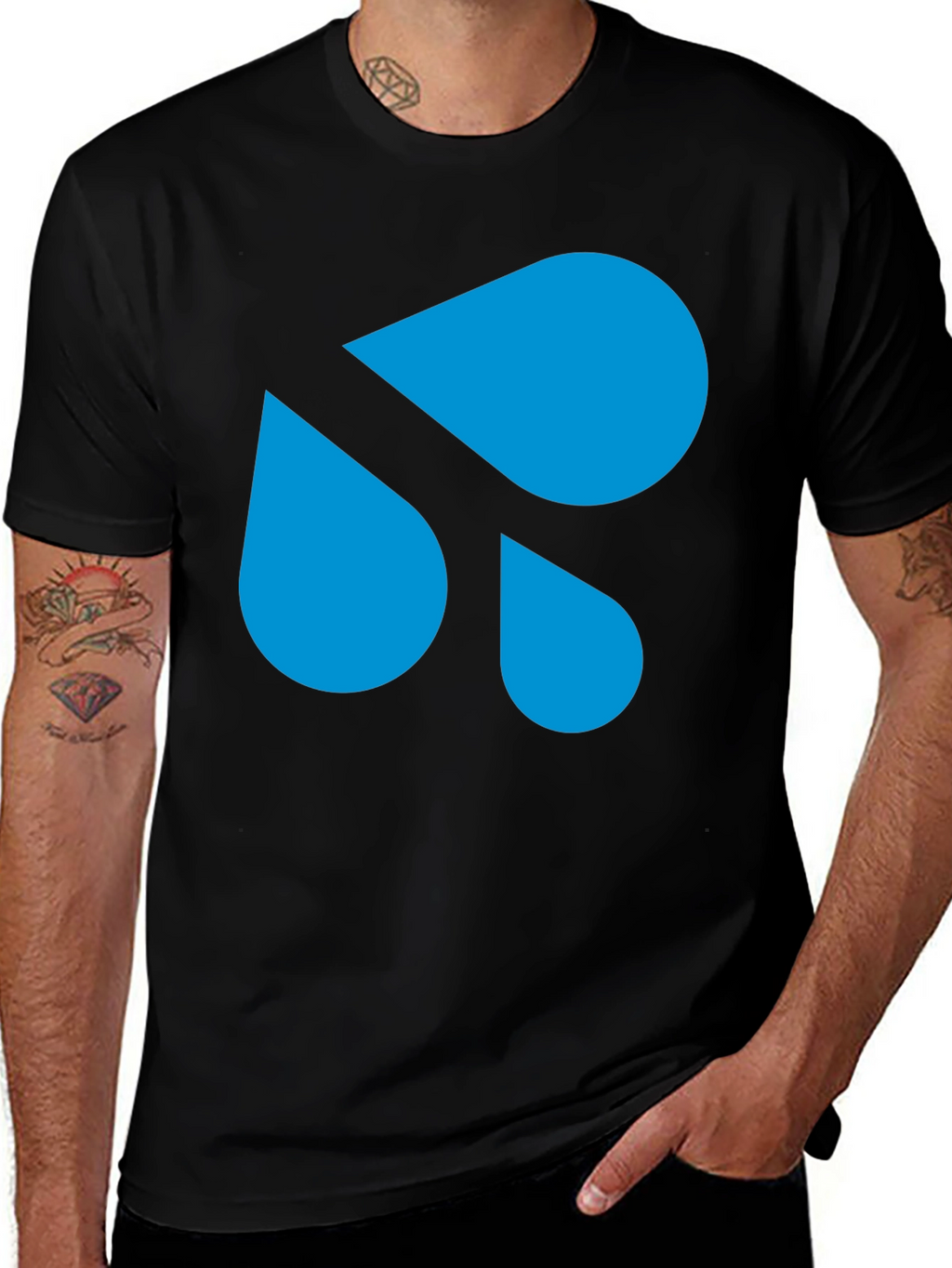 Modern Blue Droplet Design Black T-Shirt