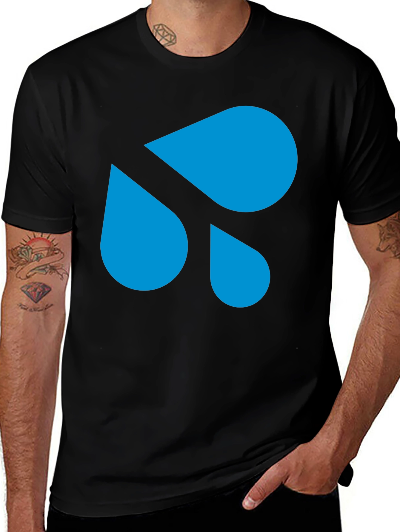 Modern Blue Droplet Design Black T-Shirt