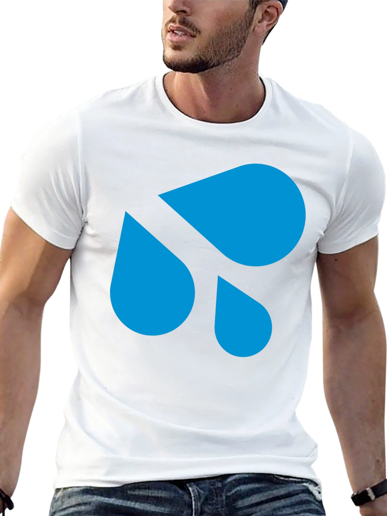 Modern Blue Droplet Design Black T-Shirt