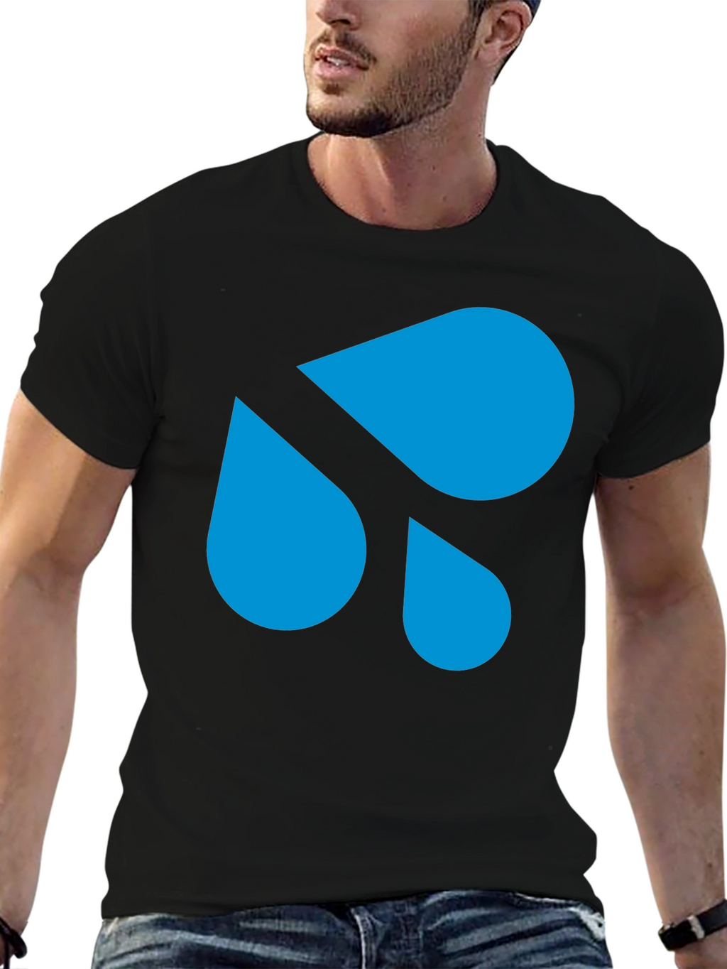 Modern Blue Droplet Design Black T-Shirt