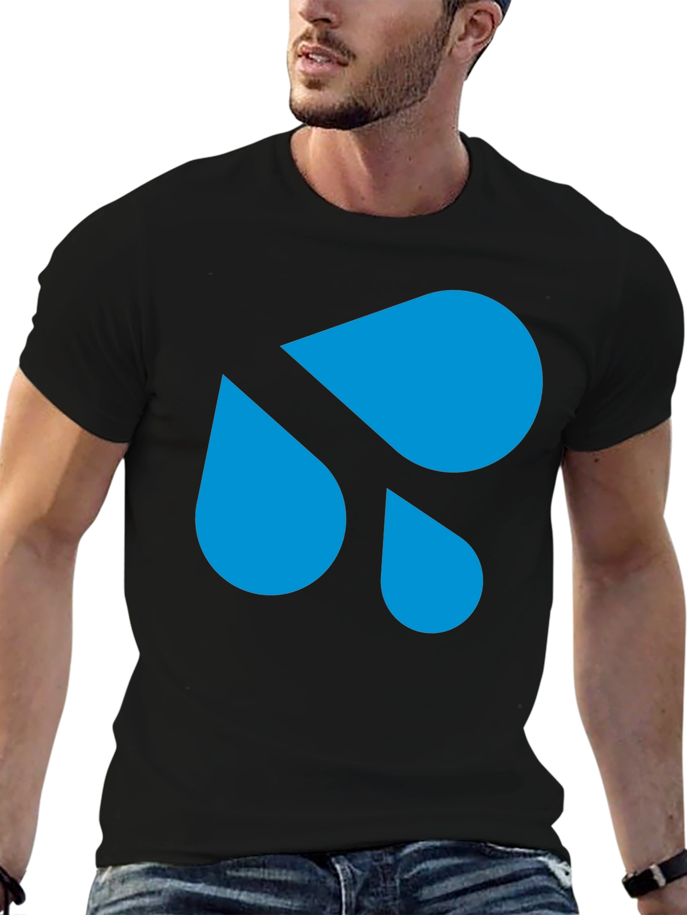Modern Blue Droplet Design Black T-Shirt