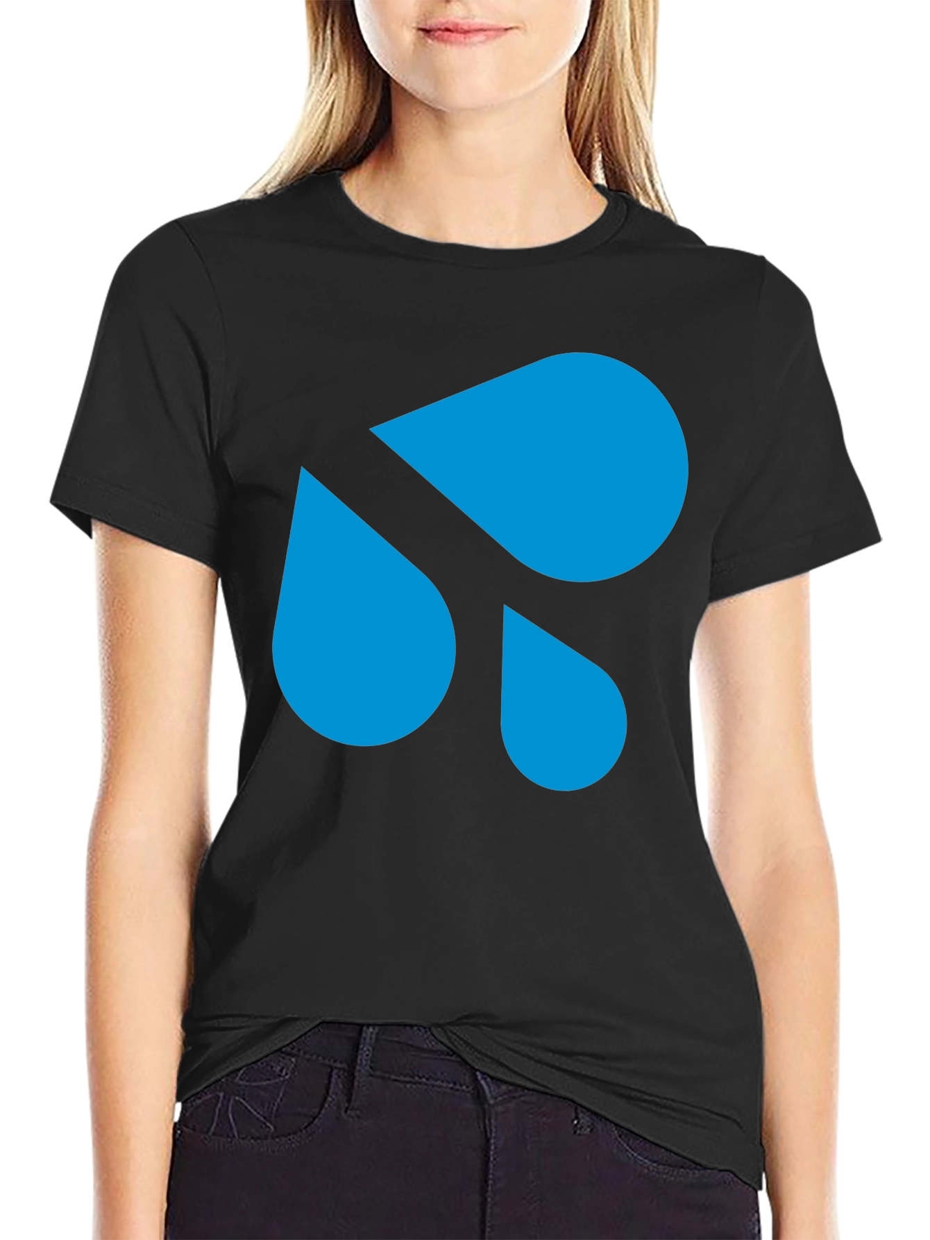 Modern Blue Droplet Design Black T-Shirt
