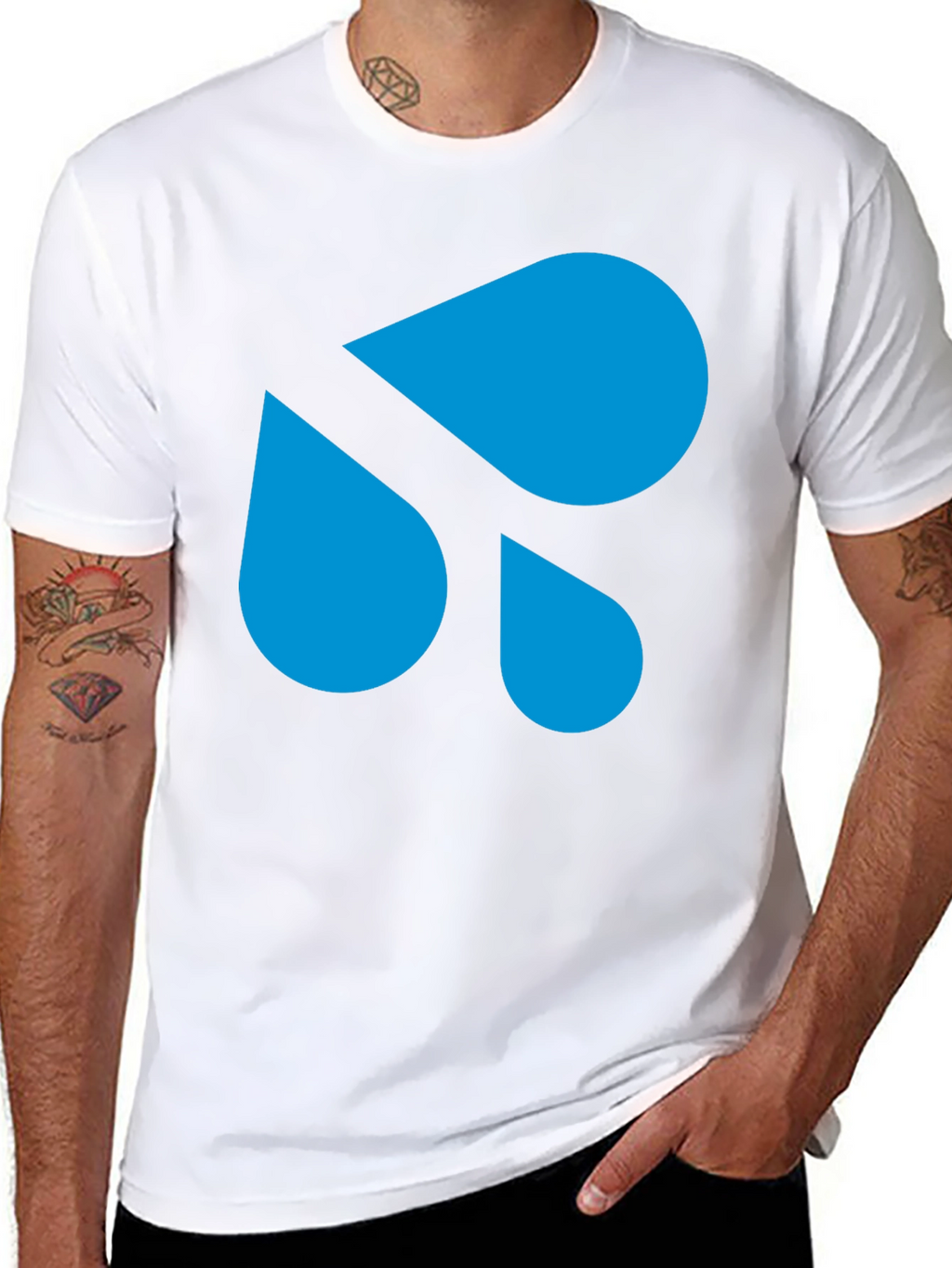 Modern Blue Droplet Design Black T-Shirt