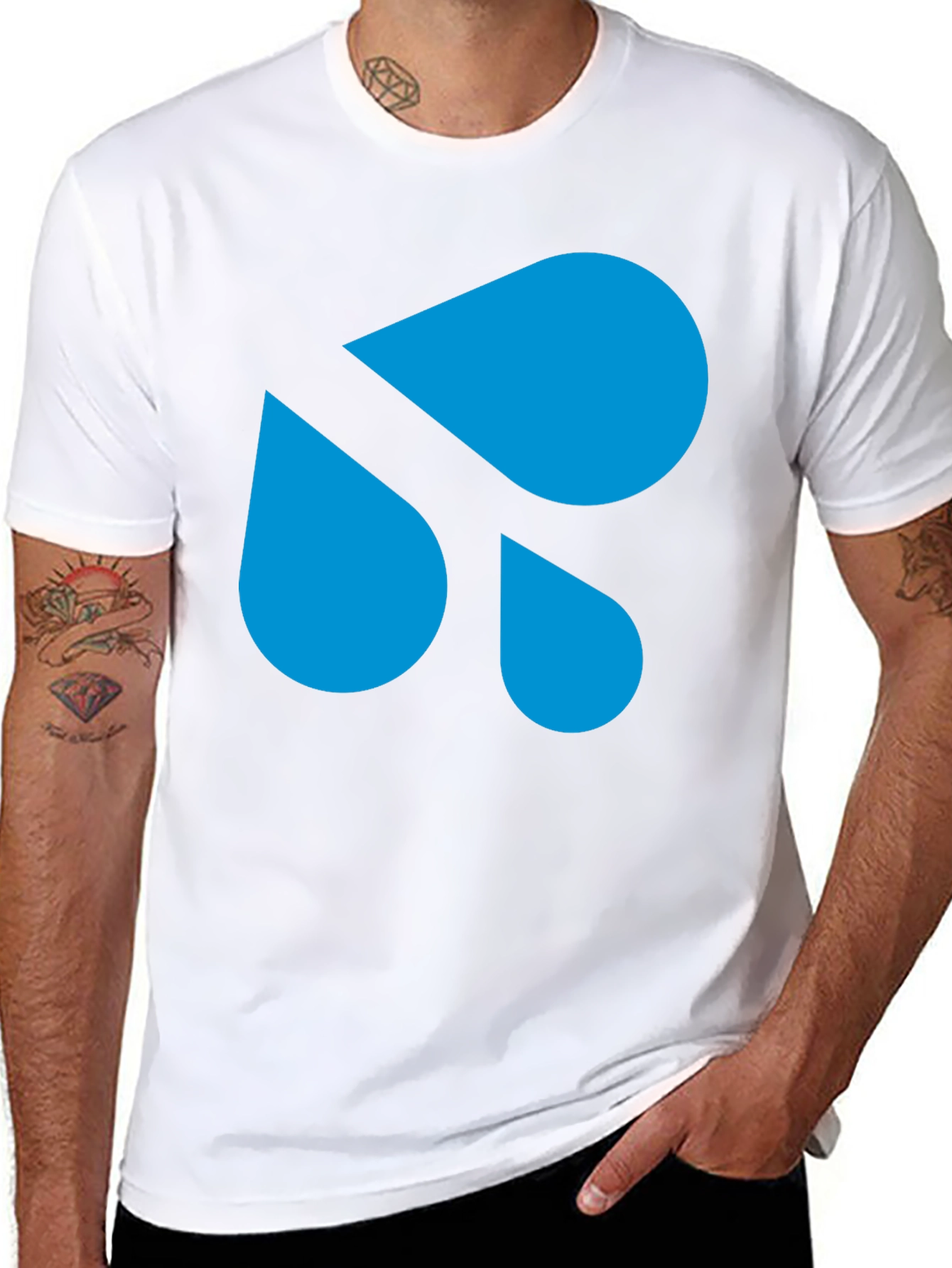 Modern Blue Droplet Design Black T-Shirt