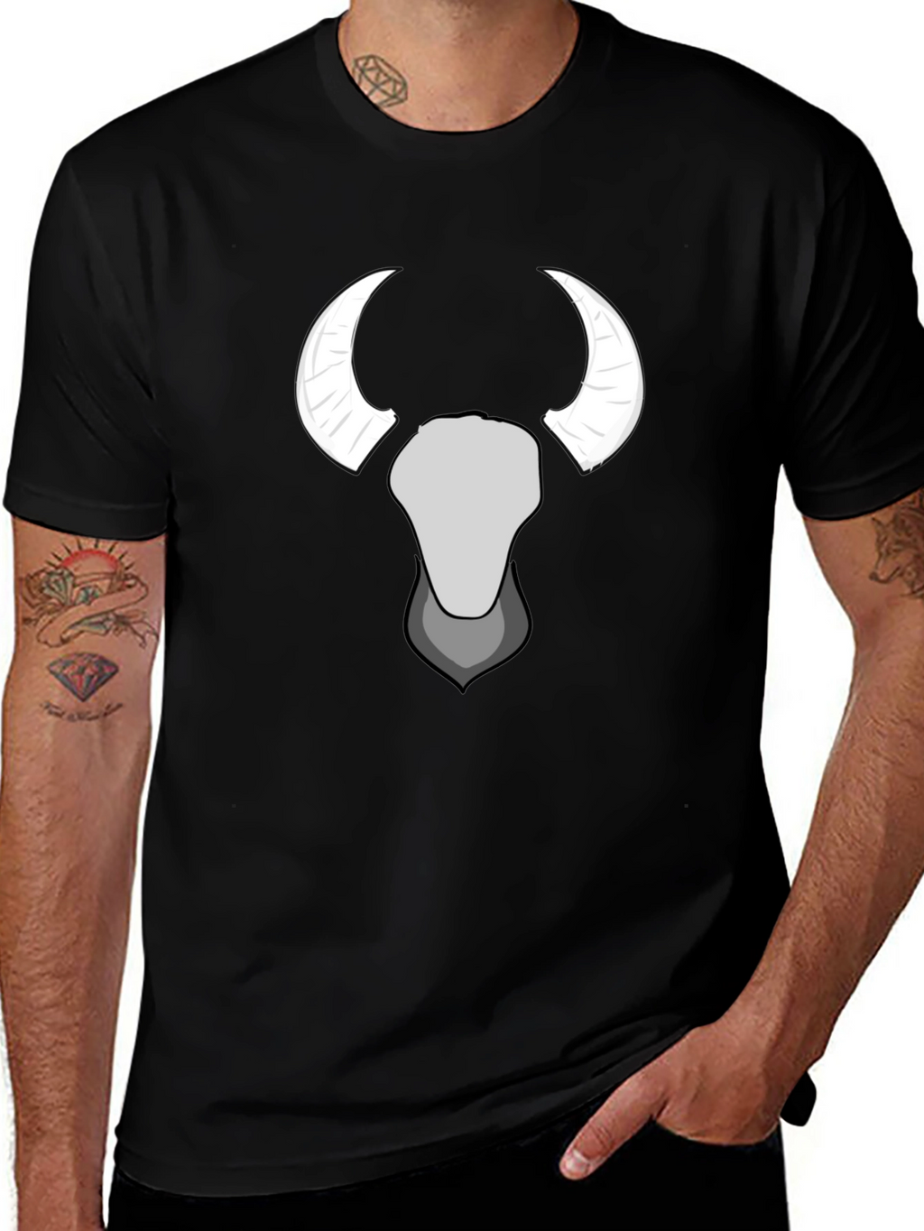 Bull Skull Graphic Tee - Black Cotton T-Shirt