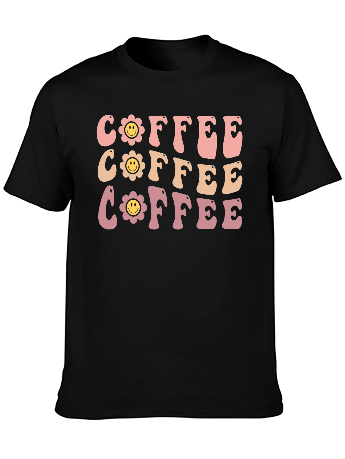 Retro Coffee Graphic Tee - Flower Power Design