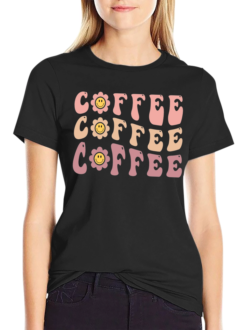Retro Coffee Graphic Tee - Flower Power Design