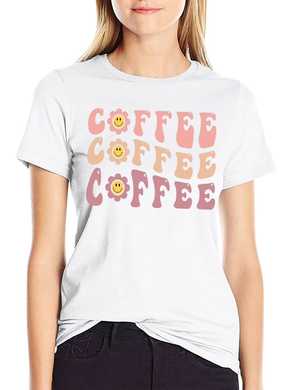 Retro Coffee Graphic Tee - Flower Power Design